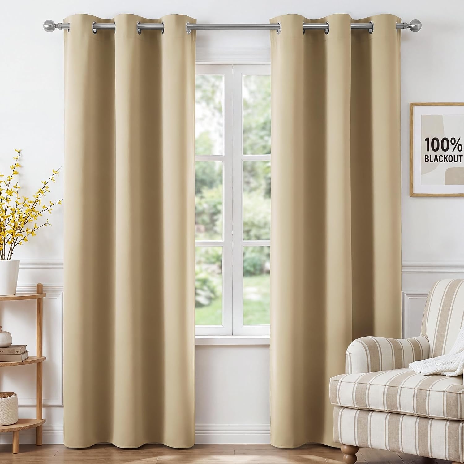 image:imageNICETOWN 100 Blackout Sage Green Curtains for Bedroom W40xL63 2 PanelsBeige