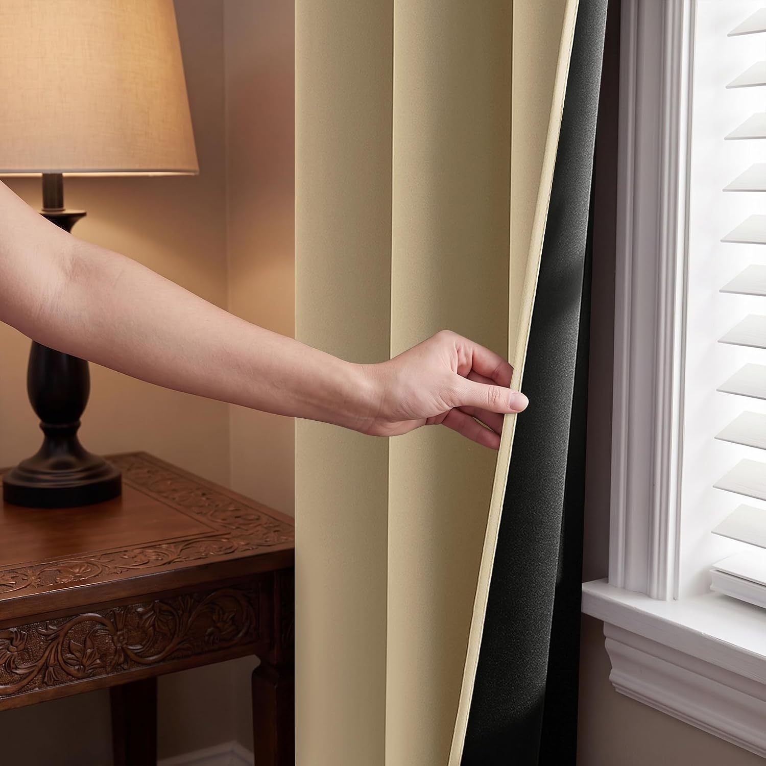image:imageNICETOWN 100 Blackout Sage Green Curtains for Bedroom W40xL63 2 PanelsBeige