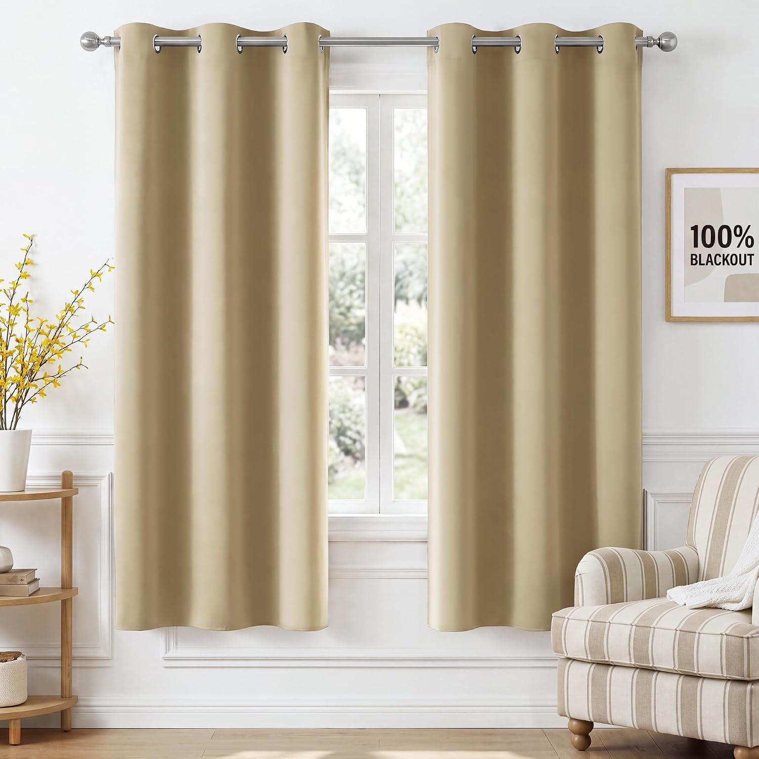 image:imageNICETOWN 100 Blackout Sage Green Curtains for Bedroom W40xL63 2 PanelsBeige