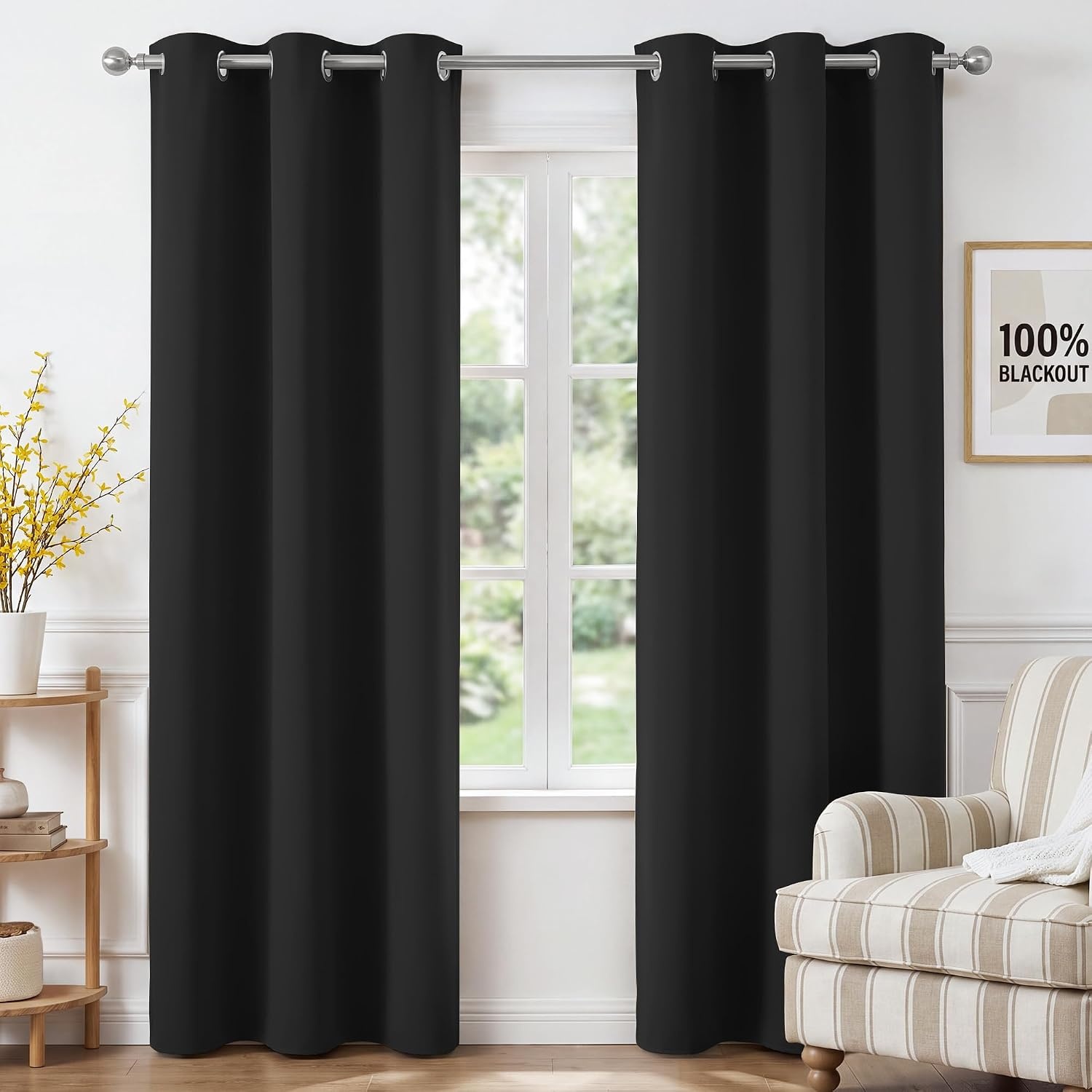 image:imageNICETOWN 100 Blackout Sage Green Curtains for Bedroom W40xL63 2 PanelsBlack