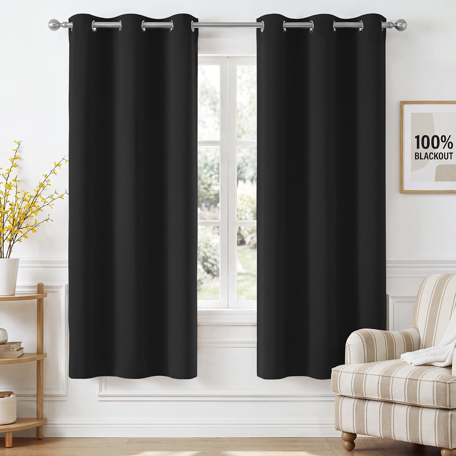image:imageNICETOWN 100 Blackout Sage Green Curtains for Bedroom W40xL63 2 PanelsBlack