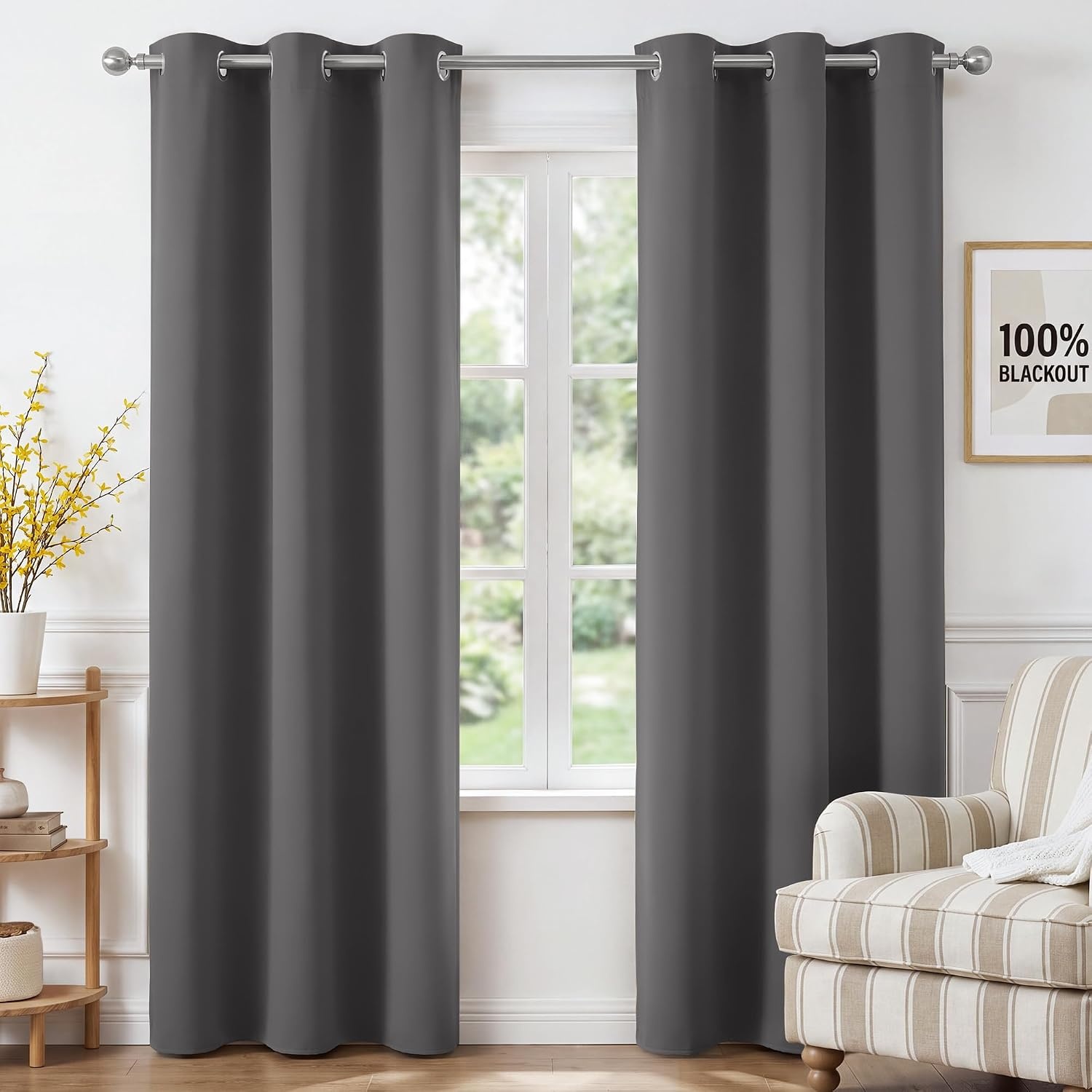 image:imageNICETOWN 100 Blackout Sage Green Curtains for Bedroom W40xL63 2 PanelsGrey