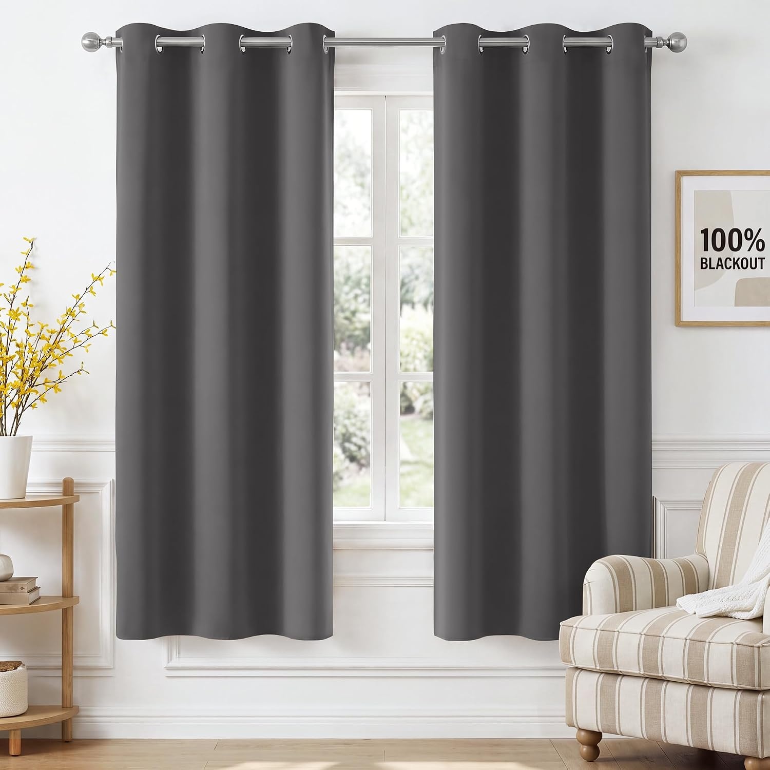image:imageNICETOWN 100 Blackout Sage Green Curtains for Bedroom W40xL63 2 PanelsGrey