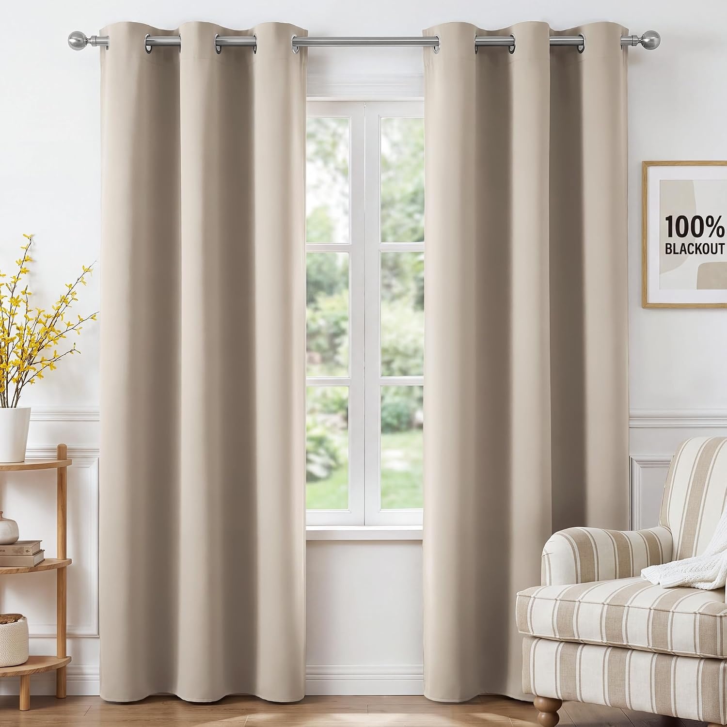 image:imageNICETOWN 100 Blackout Sage Green Curtains for Bedroom W40xL63 2 PanelsNatural