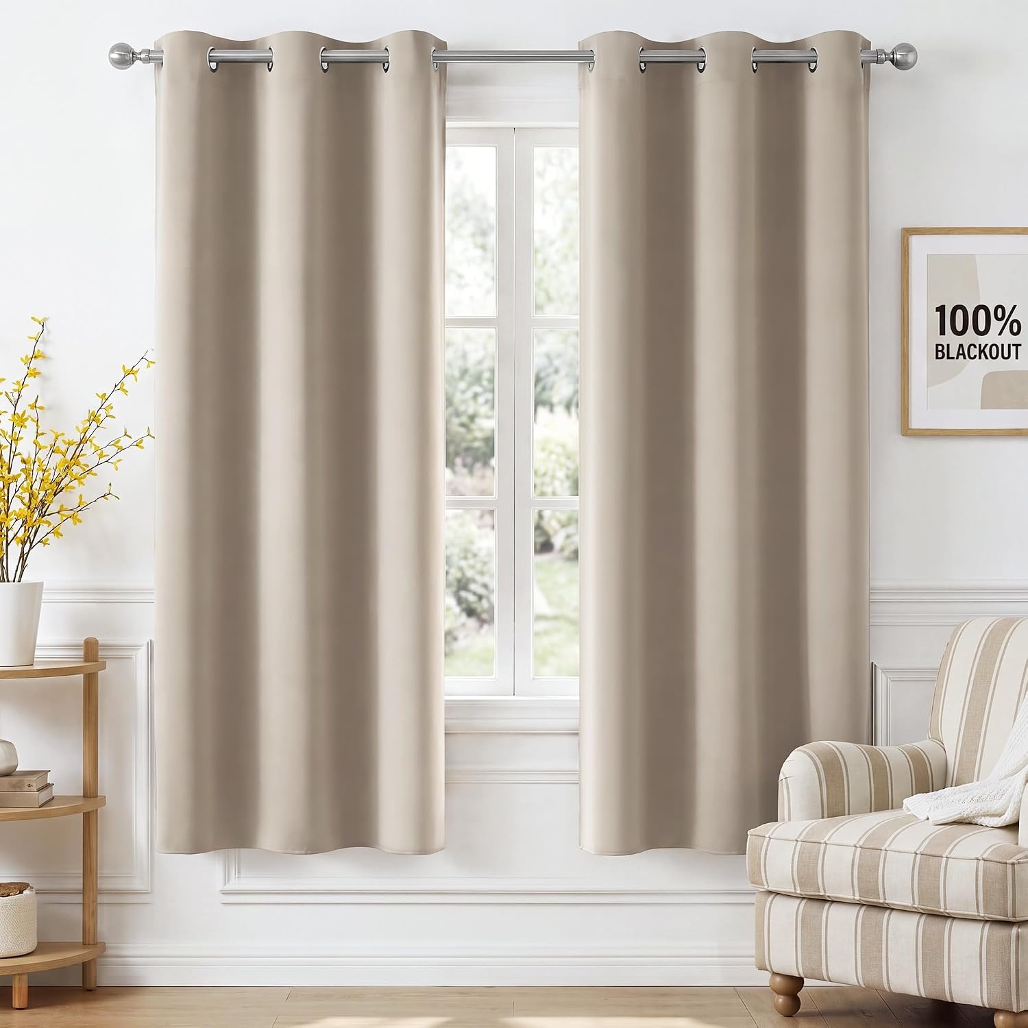 image:imageNICETOWN 100 Blackout Sage Green Curtains for Bedroom W40xL63 2 PanelsNatural