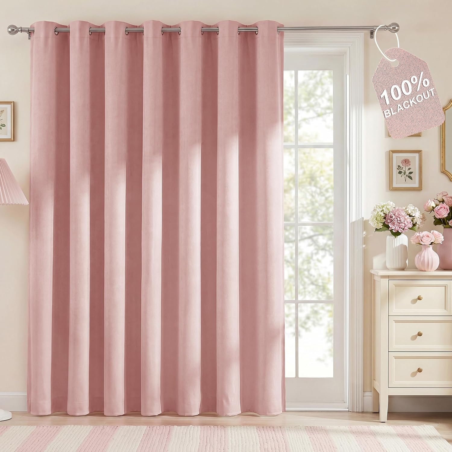 image:imageNICETOWN 100 Blackout Sage Green Curtains for Bedroom W40xL63 2 PanelsPink