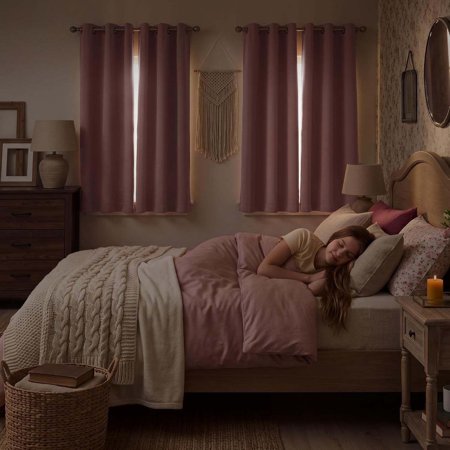 image:imageNICETOWN 100 Blackout Sage Green Curtains for Bedroom W40xL63 2 PanelsPink