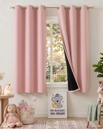 image:imageNICETOWN 100 Blackout Sage Green Curtains for Bedroom W40xL63 2 PanelsPink