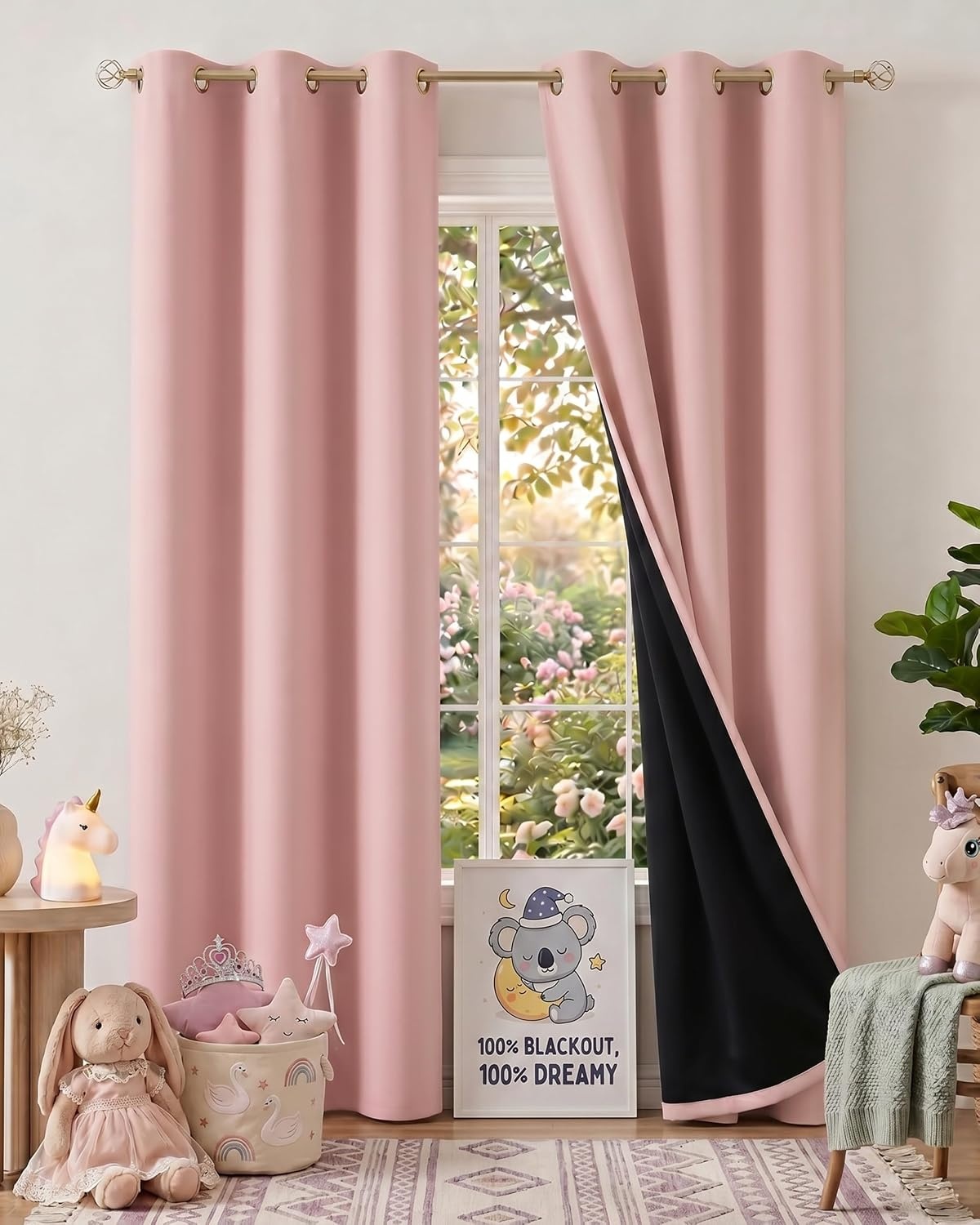 image:imageNICETOWN 100 Blackout Sage Green Curtains for Bedroom W40xL63 2 PanelsPink