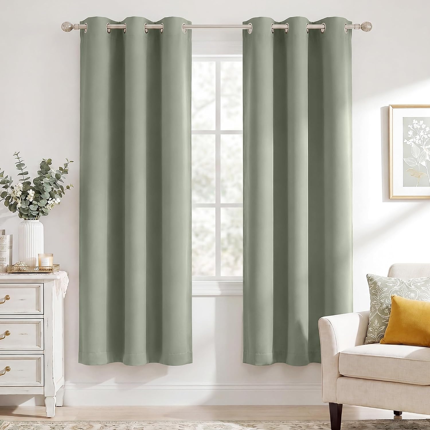 image:imageNICETOWN 100 Blackout Sage Green Curtains for Bedroom W40xL63 2 PanelsSage Green