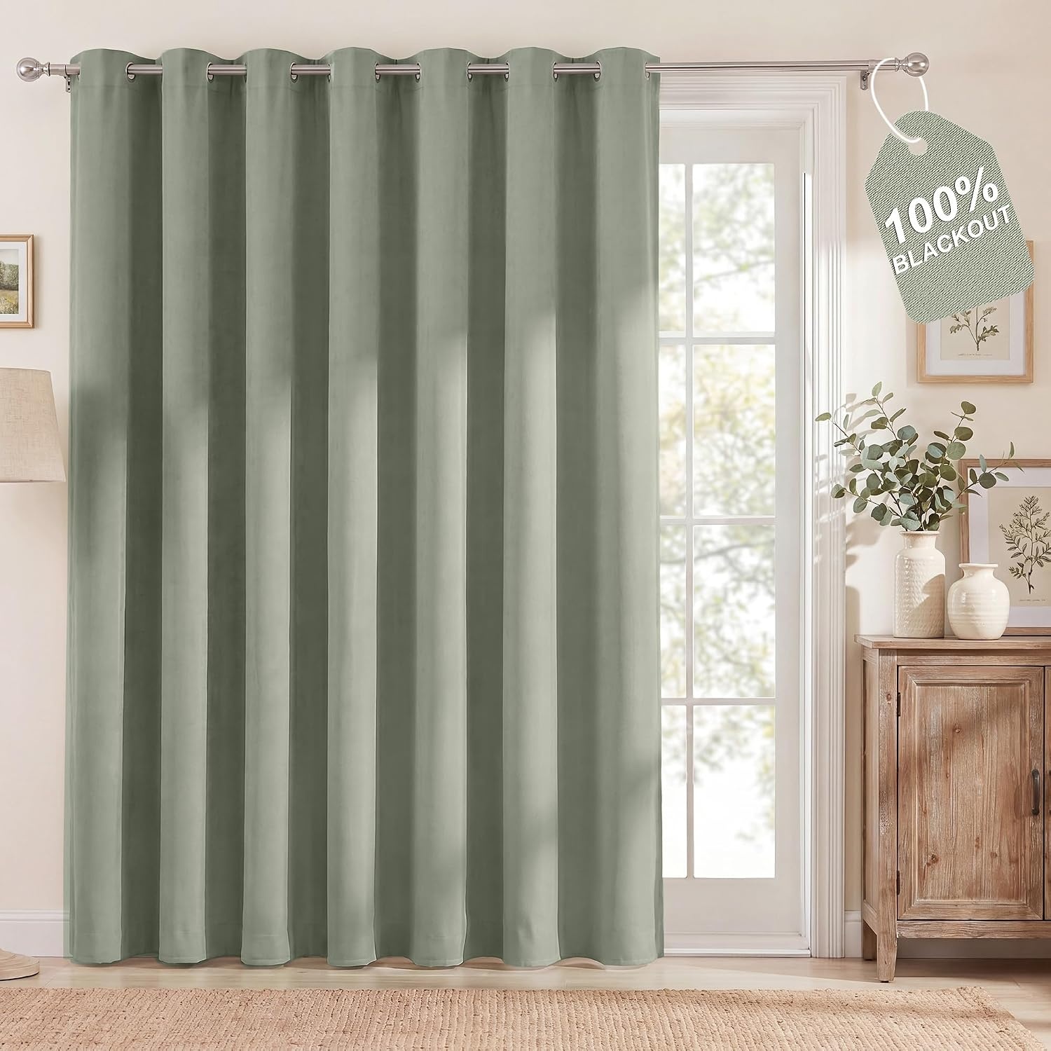 image:imageNICETOWN 100 Blackout Sage Green Curtains for Bedroom W40xL63 2 PanelsSage Green