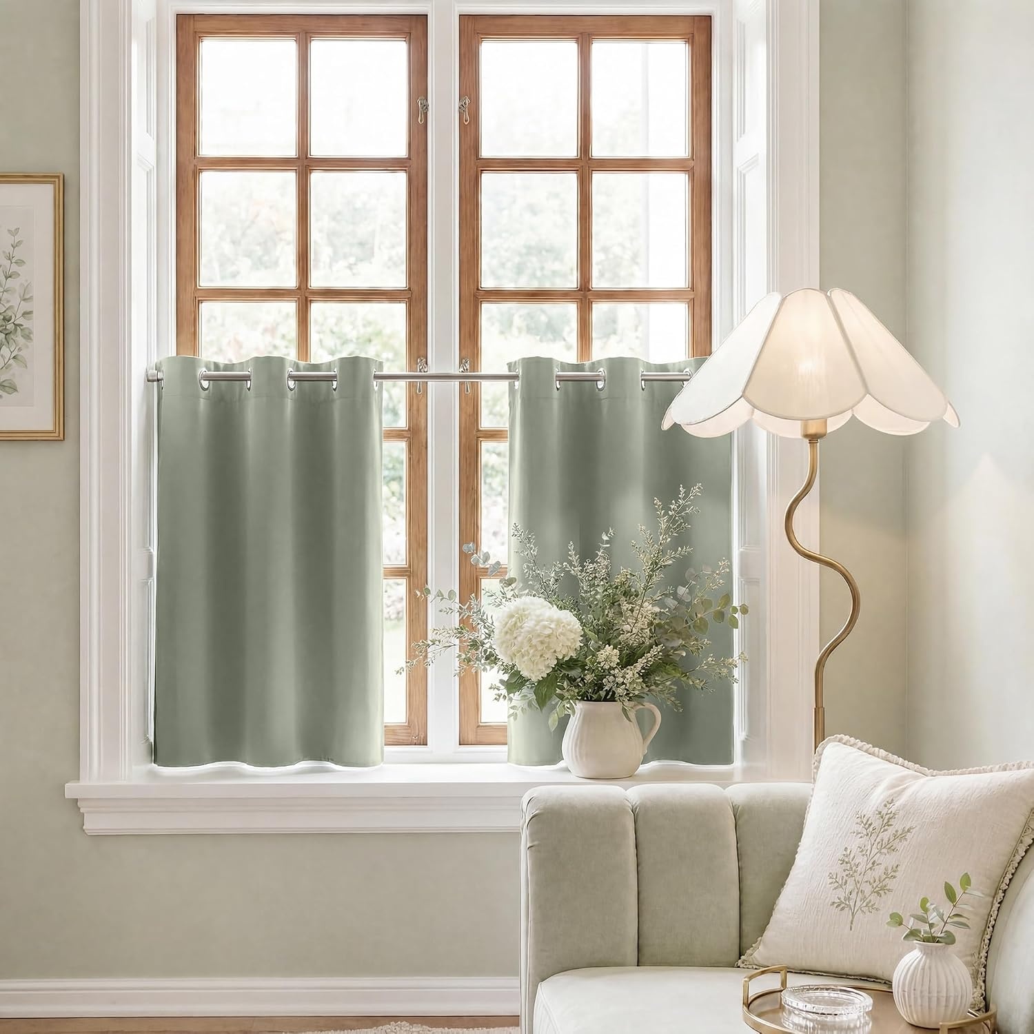 image:imageNICETOWN 100 Blackout Sage Green Curtains for Bedroom W40xL63 2 PanelsSage Green