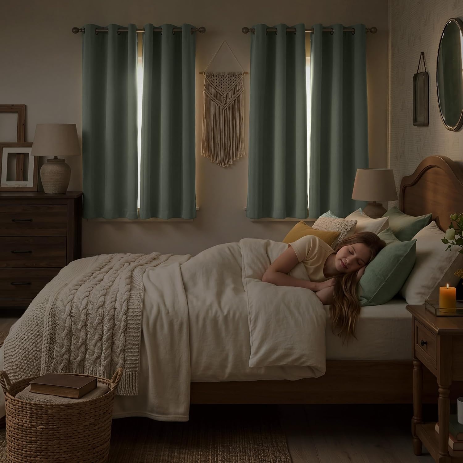 image:imageNICETOWN 100 Blackout Sage Green Curtains for Bedroom W40xL63 2 PanelsSage Green