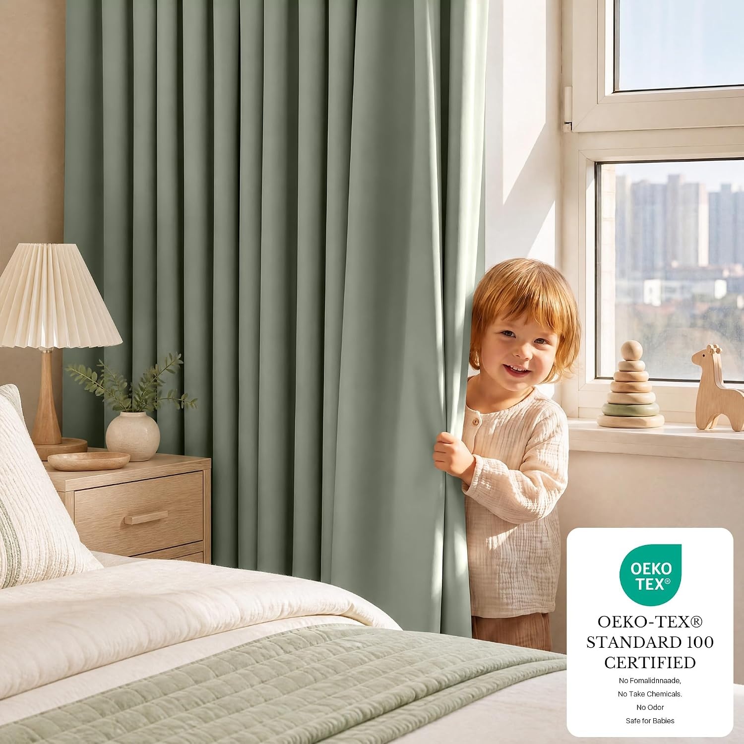 image:imageNICETOWN 100 Blackout Sage Green Curtains for Bedroom W40xL63 2 PanelsSage Green
