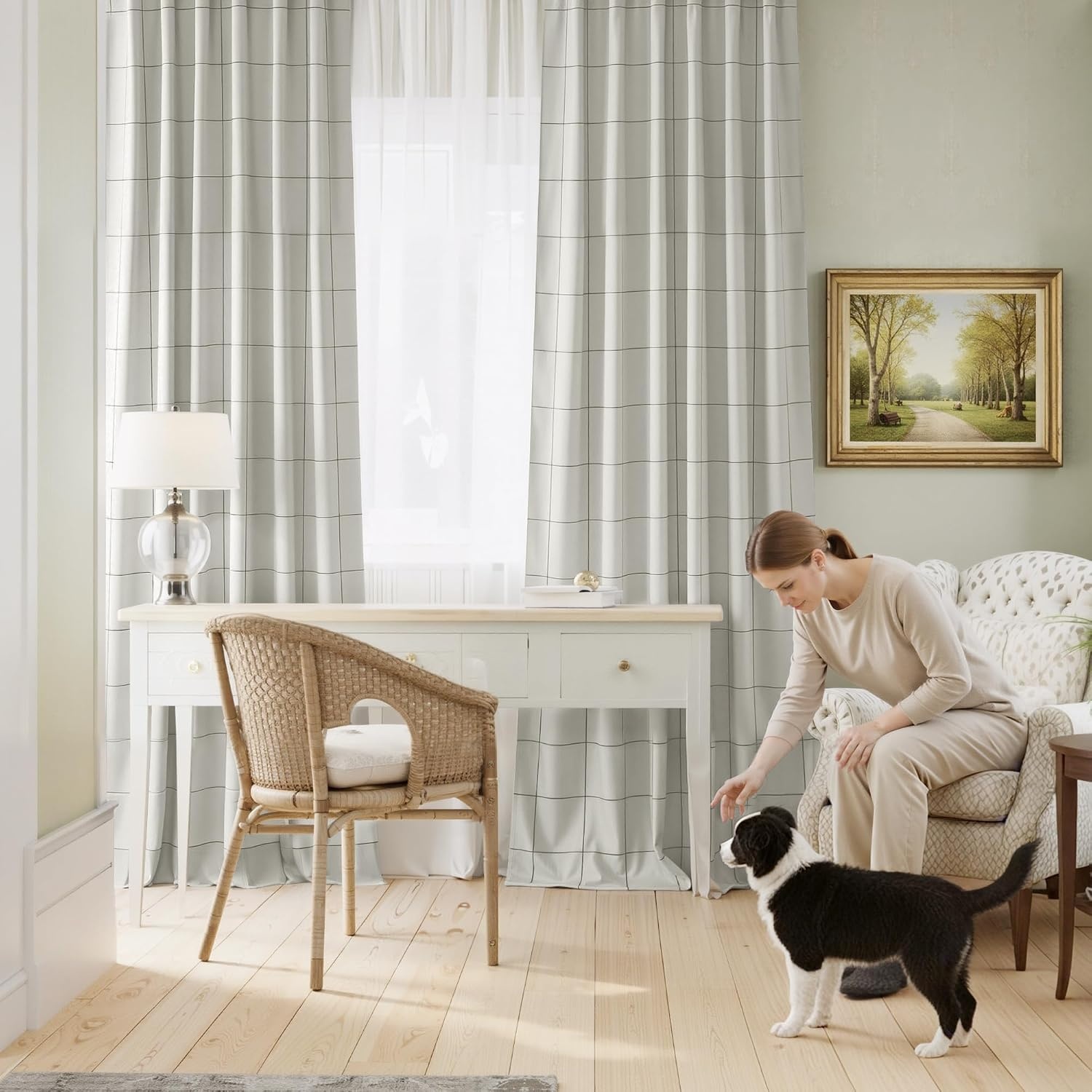 image:imageNICETOWN 100 Blackout Taupe Plaid Curtains for Bedroom W52xL84 2 PanelsGrey