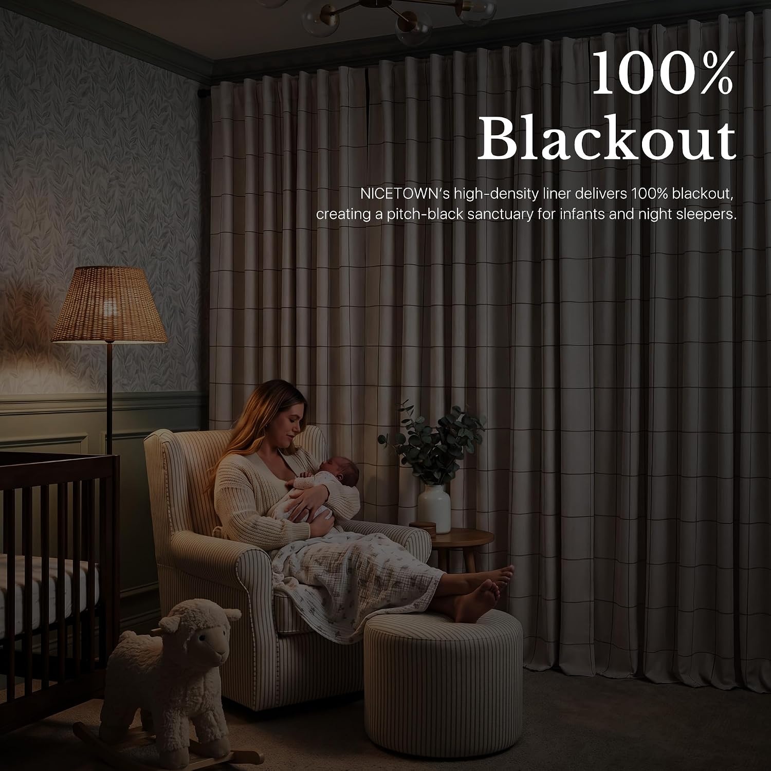 image:imageNICETOWN 100 Blackout Taupe Plaid Curtains for Bedroom W52xL84 2 PanelsTaupe