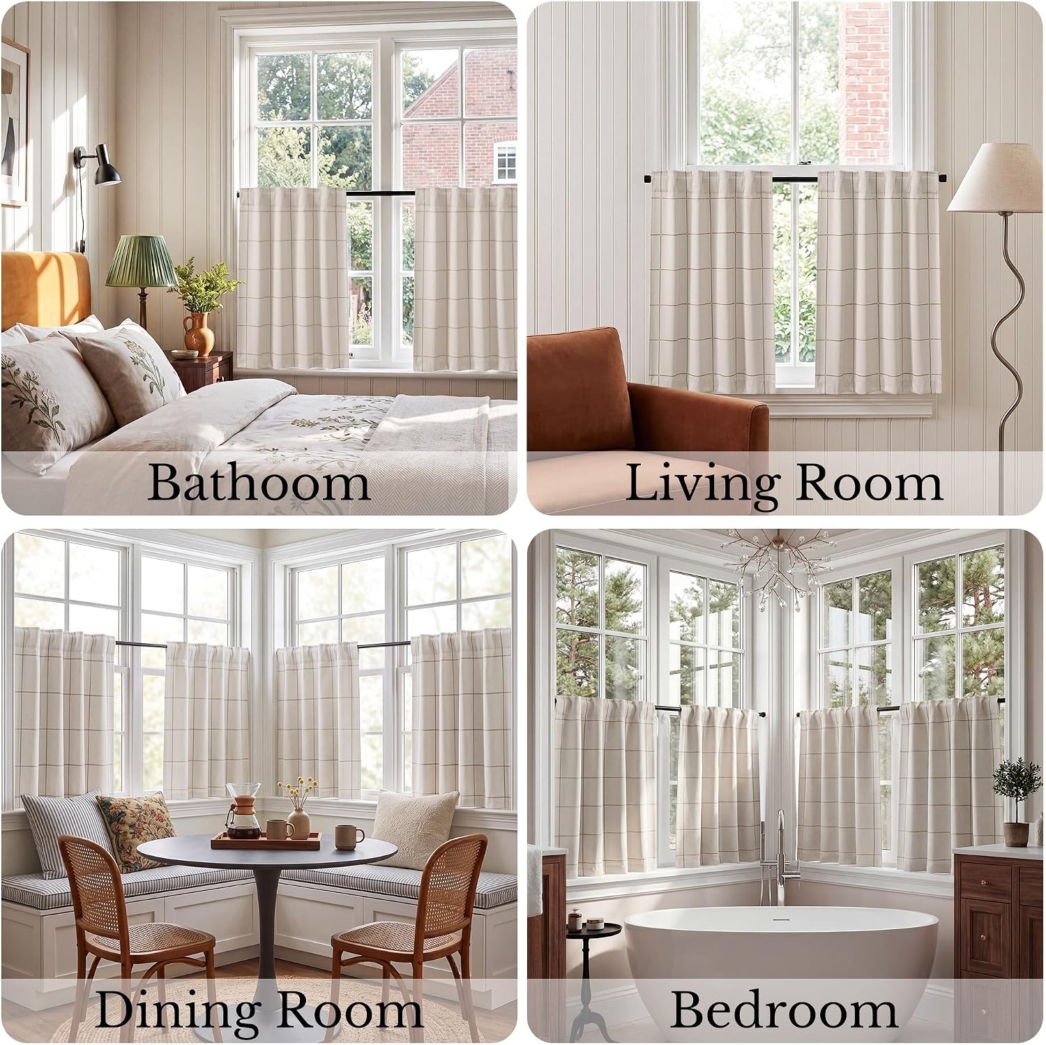 image:imageNICETOWN 100 Blackout Taupe Plaid Curtains for Bedroom W52xL84 2 PanelsTaupe