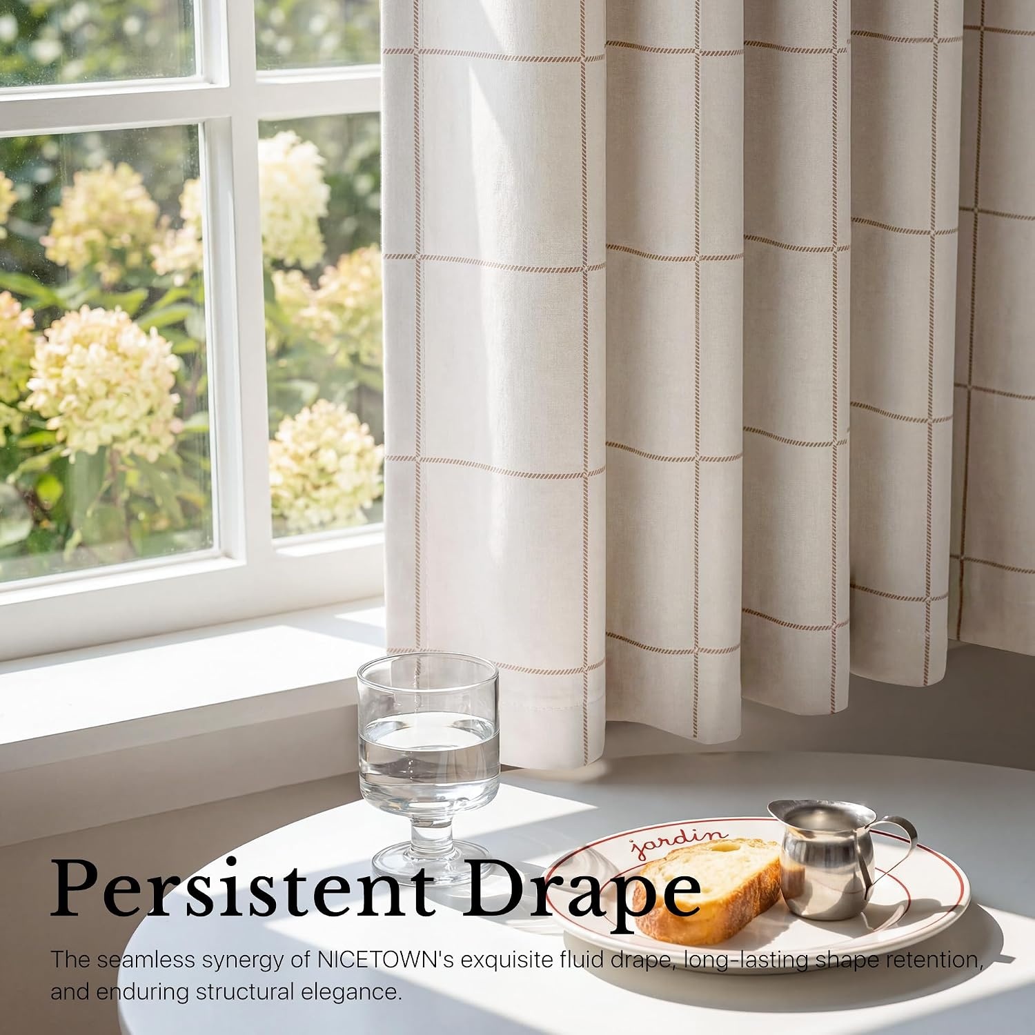 image:imageNICETOWN 100 Blackout Taupe Plaid Curtains for Bedroom W52xL84 2 PanelsTaupe