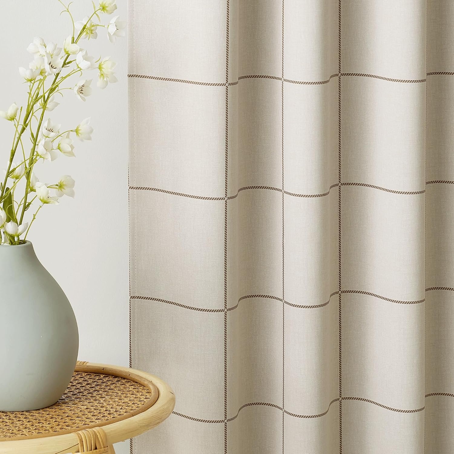 image:imageNICETOWN 100 Blackout Taupe Plaid Curtains for Bedroom W52xL84 2 PanelsTaupe