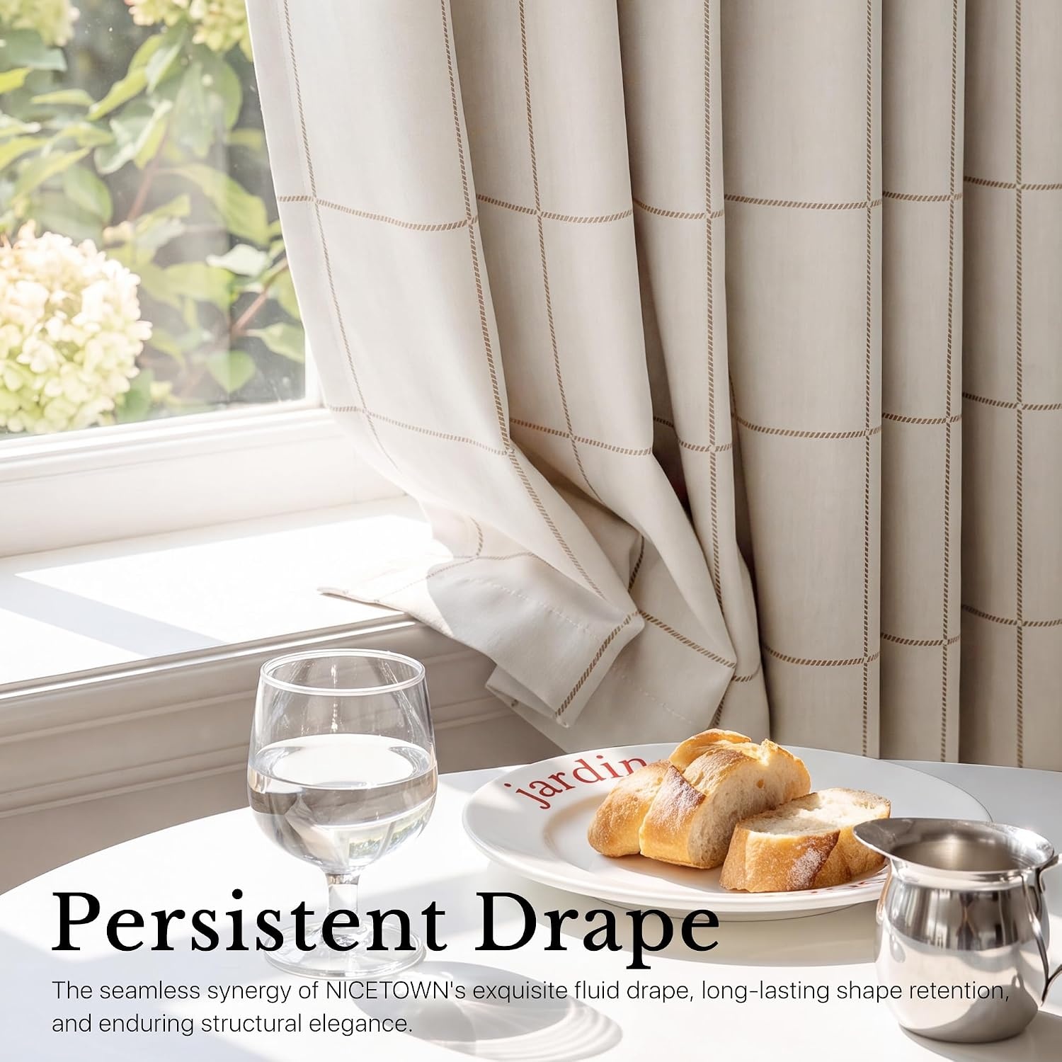 image:imageNICETOWN 100 Blackout Taupe Plaid Curtains for Bedroom W52xL84 2 PanelsTaupe