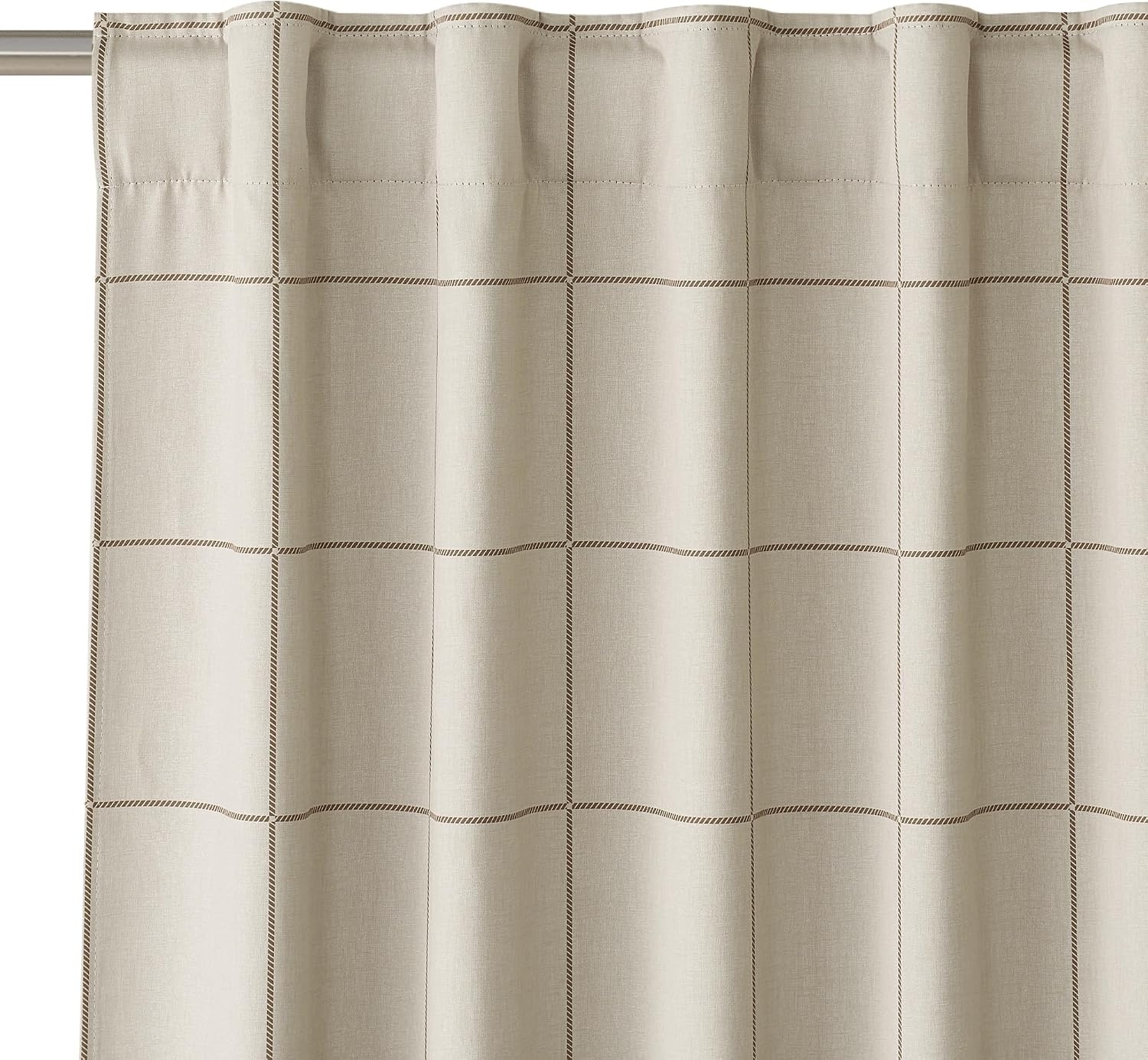 image:imageNICETOWN 100 Blackout Taupe Plaid Curtains for Bedroom W52xL84 2 PanelsTaupe