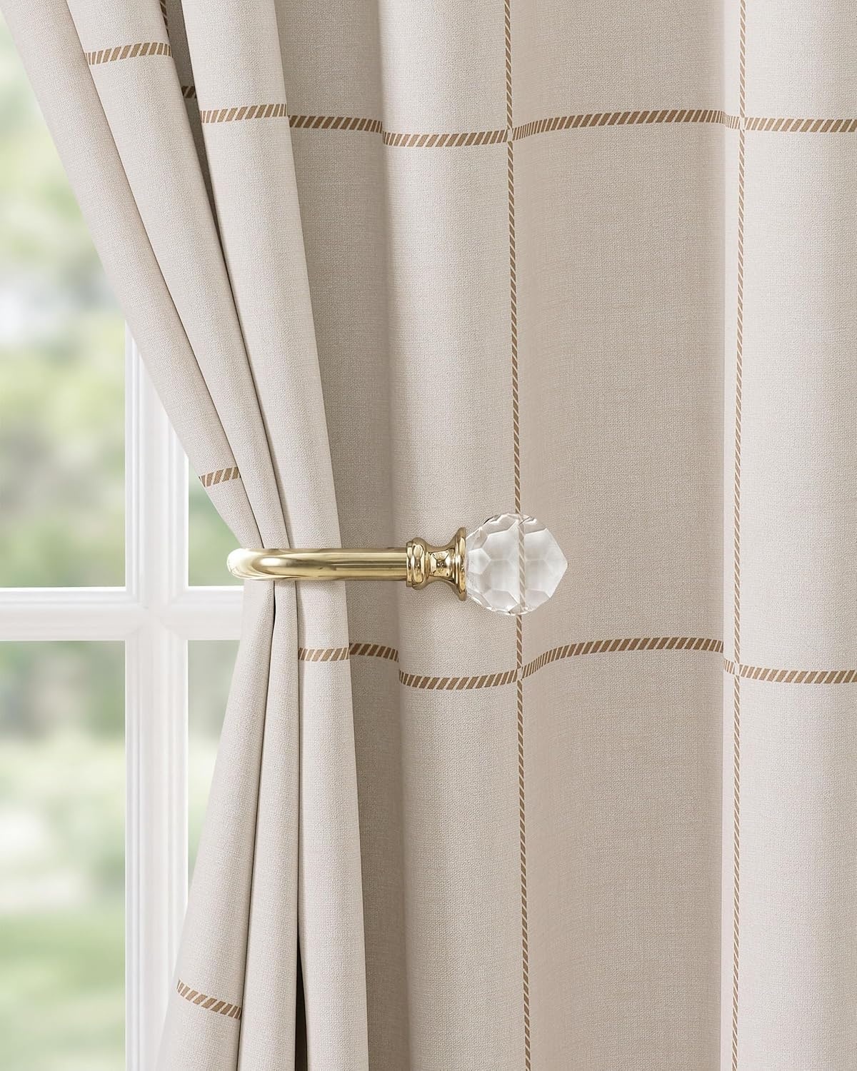 image:imageNICETOWN 100 Blackout Taupe Plaid Curtains for Bedroom W52xL84 2 PanelsTaupe
