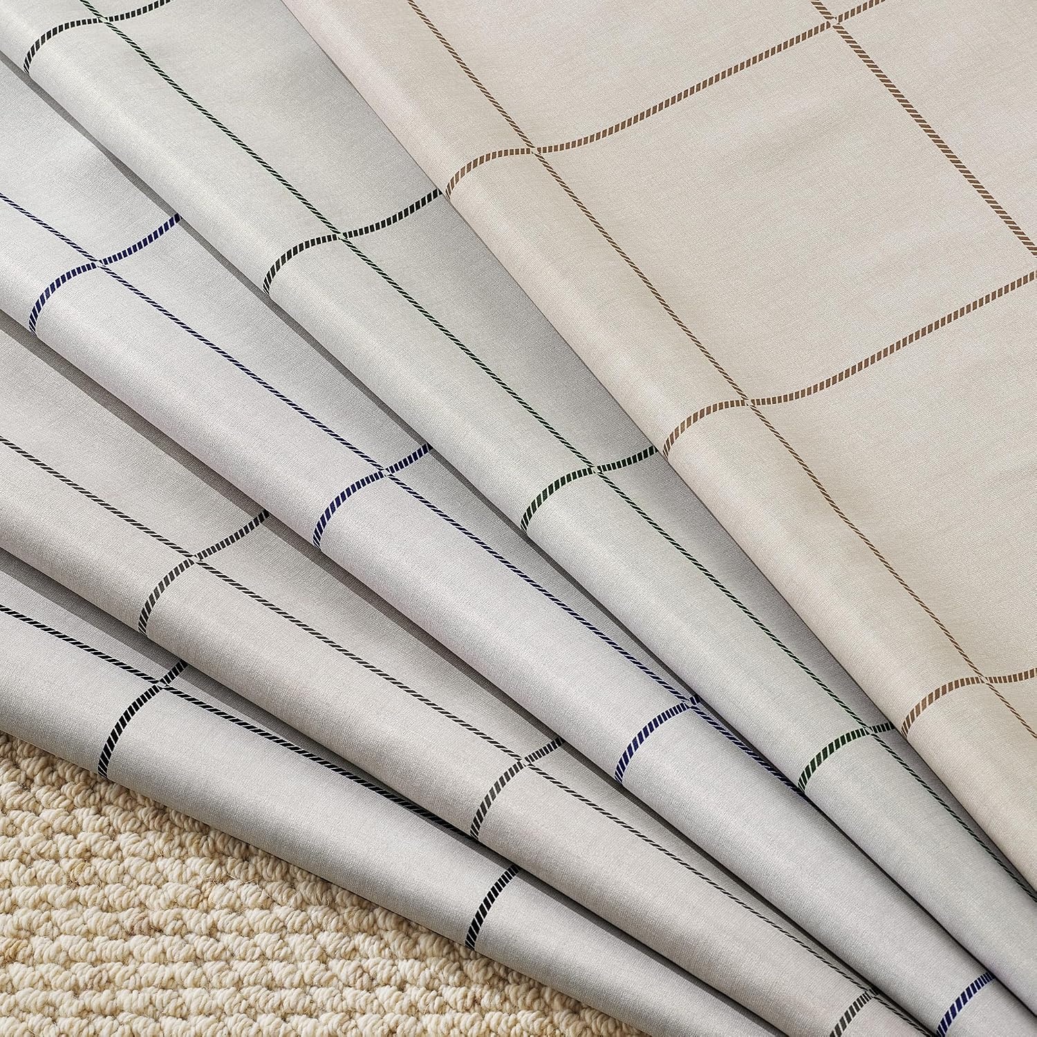 image:imageNICETOWN 100 Blackout Taupe Plaid Curtains for Bedroom W52xL84 2 PanelsTaupe