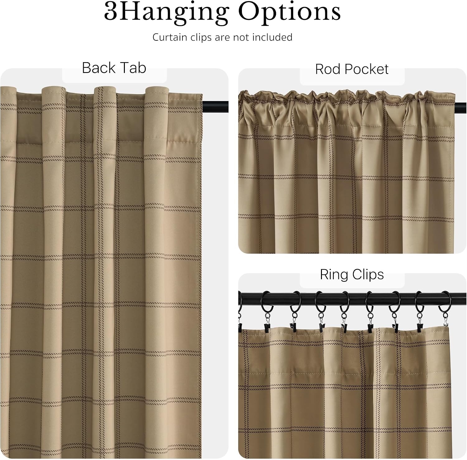 image:imageNICETOWN 100 Blackout Taupe Plaid Magnetic Roman Shade W24 x L64 1 PanelGrid Pattern Burlap White