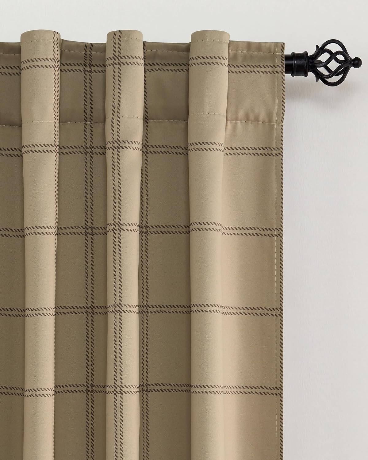 image:imageNICETOWN 100 Blackout Taupe Plaid Magnetic Roman Shade W24 x L64 1 PanelGrid Pattern Burlap White