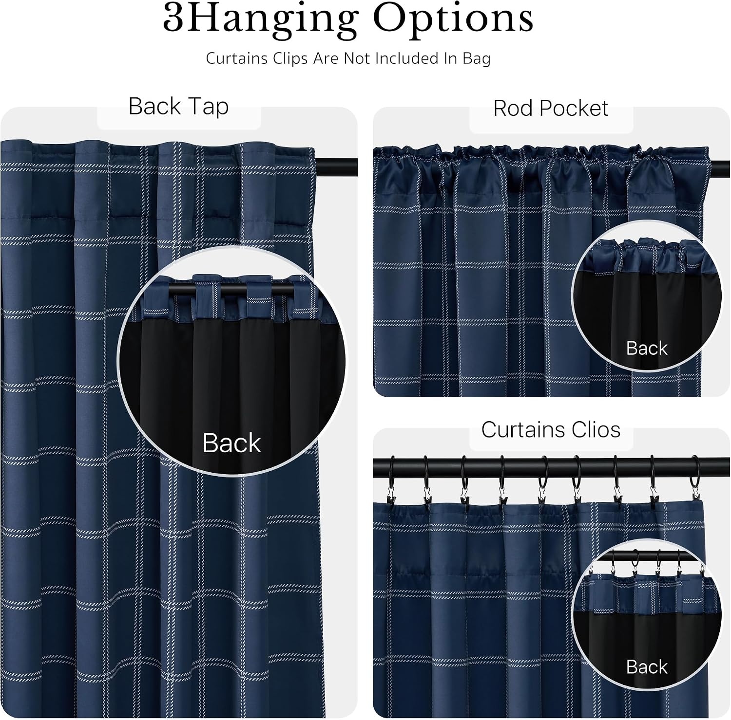 image:imageNICETOWN 100 Blackout Taupe Plaid Magnetic Roman Shade W24 x L64 1 PanelGrid Pattern Dark Blue White