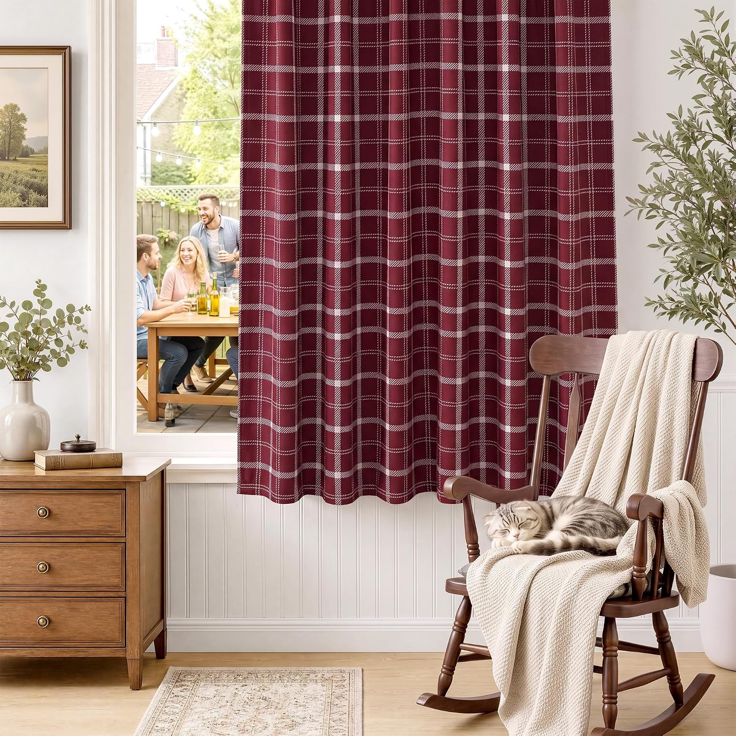 image:imageNICETOWN 100 Blackout Taupe Plaid Magnetic Roman Shade W24 x L64 1 PanelPlaid Red Christmas White
