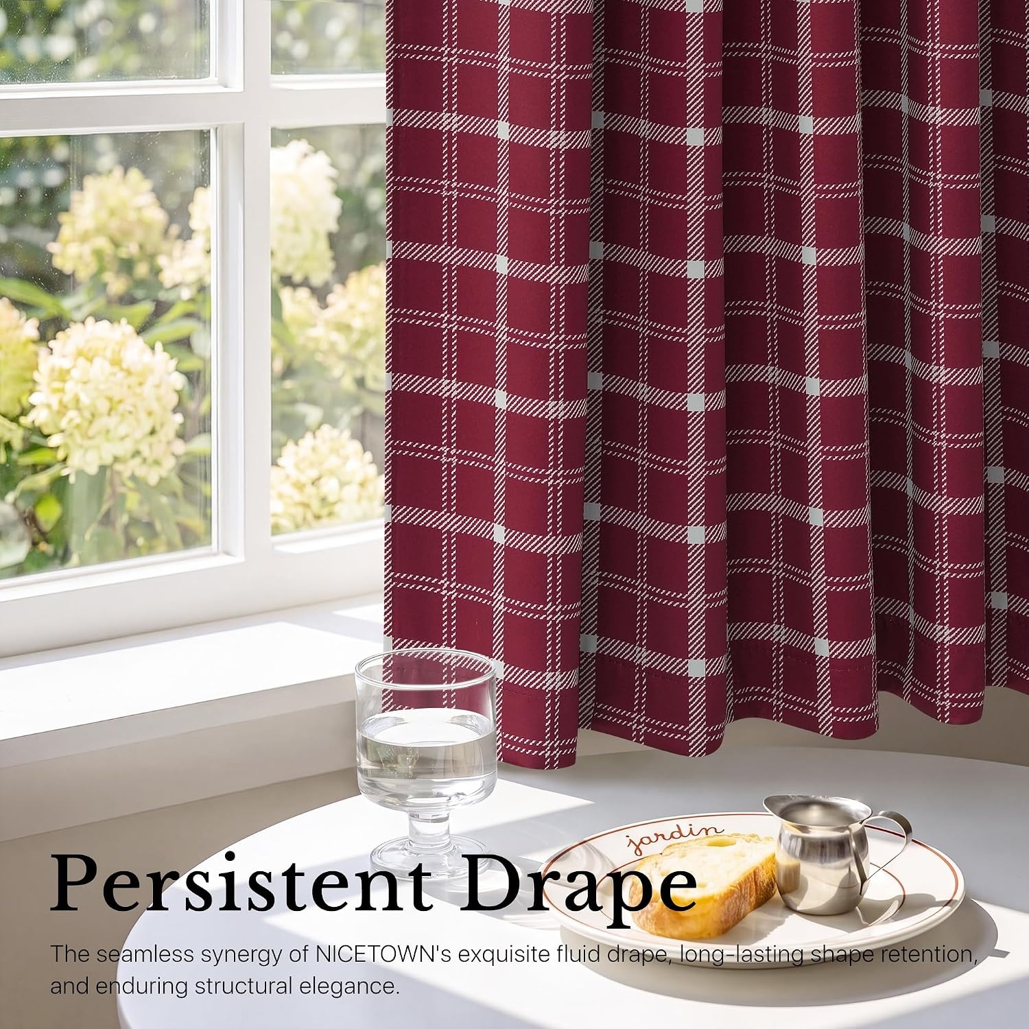 image:imageNICETOWN 100 Blackout Taupe Plaid Magnetic Roman Shade W24 x L64 1 PanelPlaid Red Christmas White
