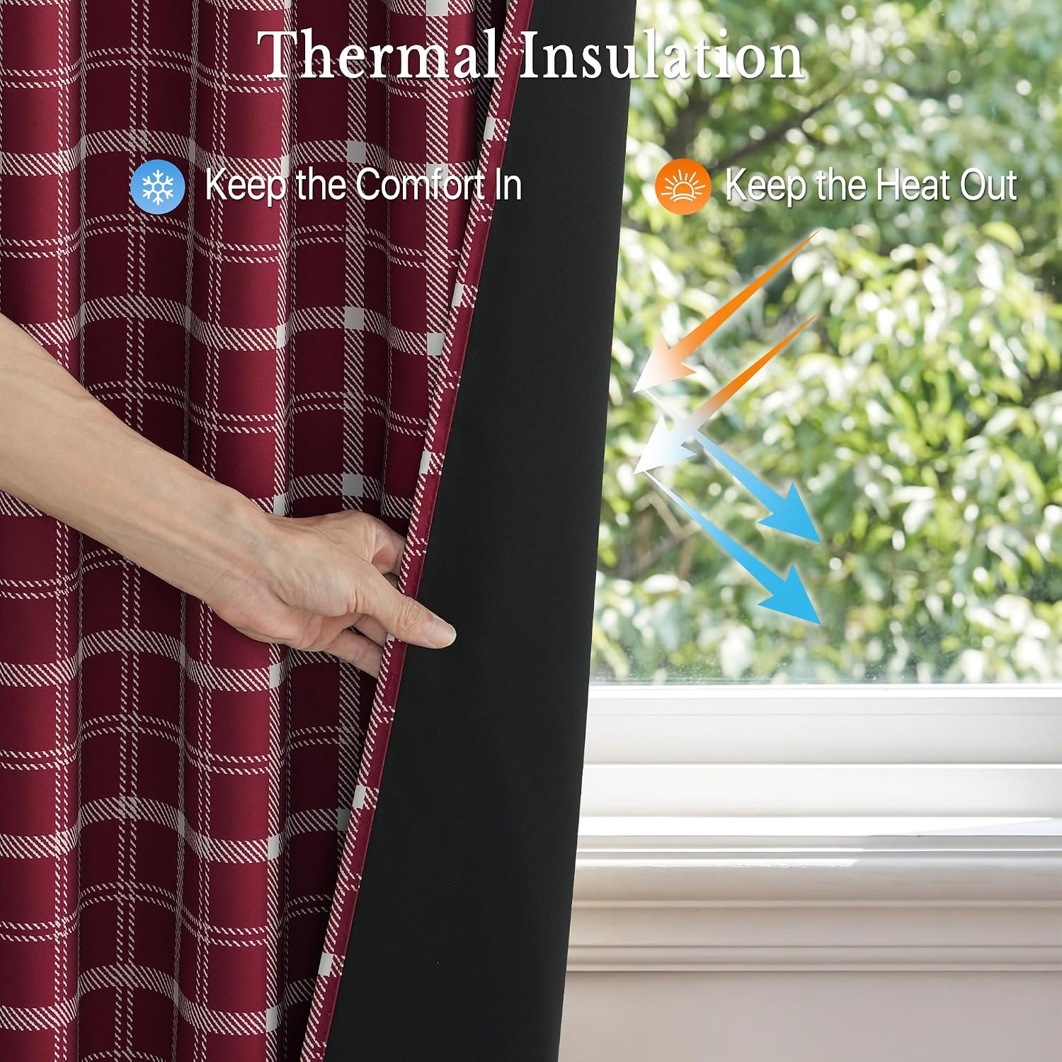 image:imageNICETOWN 100 Blackout Taupe Plaid Magnetic Roman Shade W24 x L64 1 PanelPlaid Red Christmas White