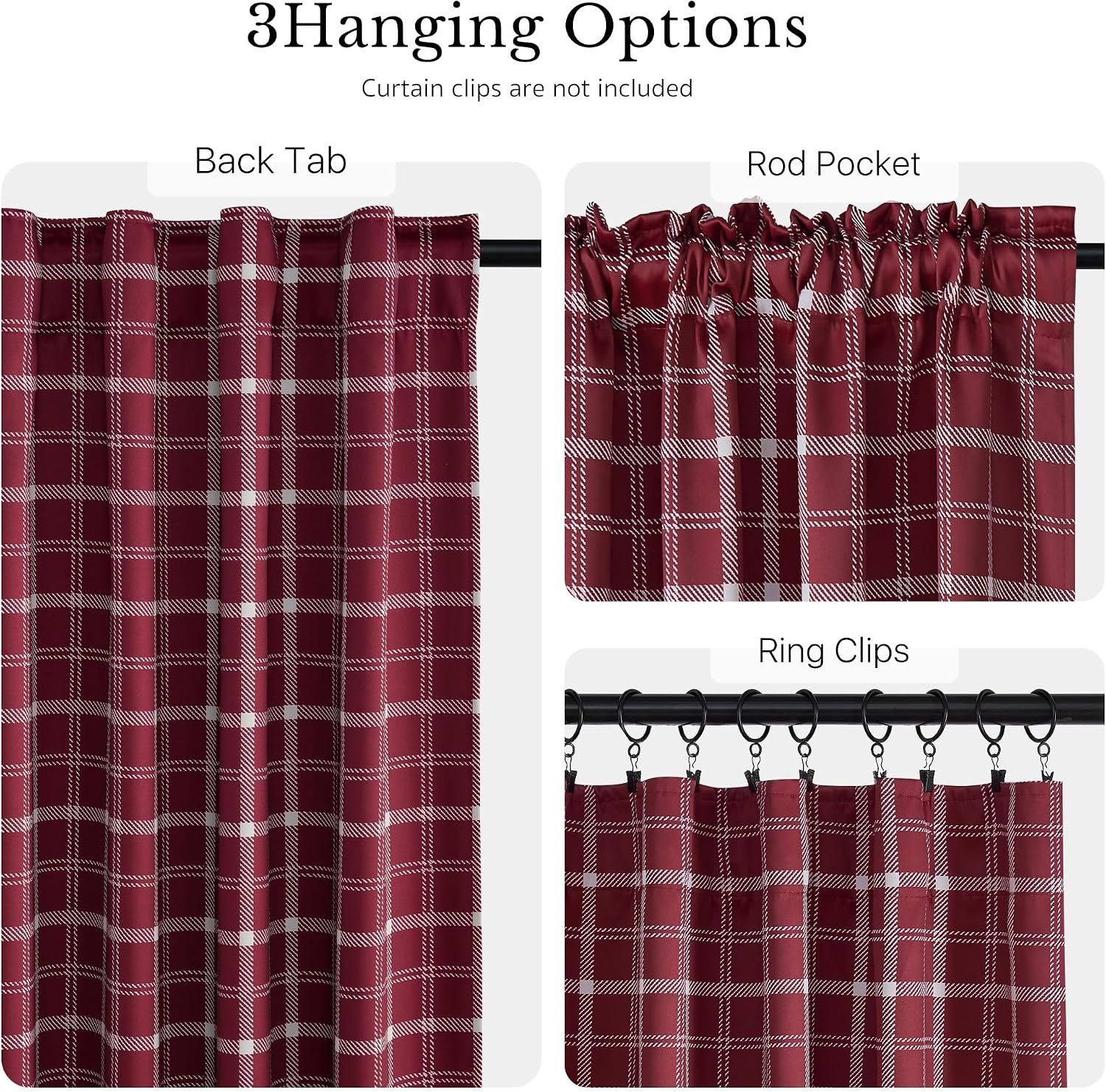 image:imageNICETOWN 100 Blackout Taupe Plaid Magnetic Roman Shade W24 x L64 1 PanelPlaid Red Christmas White