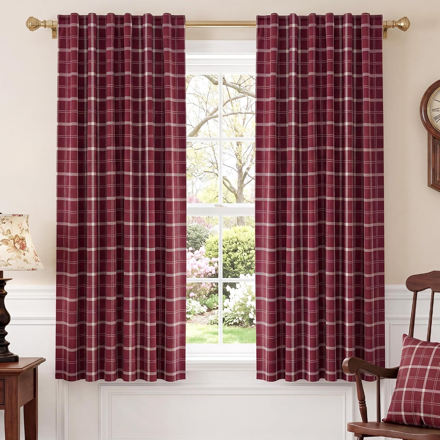 image:imageNICETOWN 100 Blackout Taupe Plaid Magnetic Roman Shade W24 x L64 1 PanelPlaid Red Christmas White