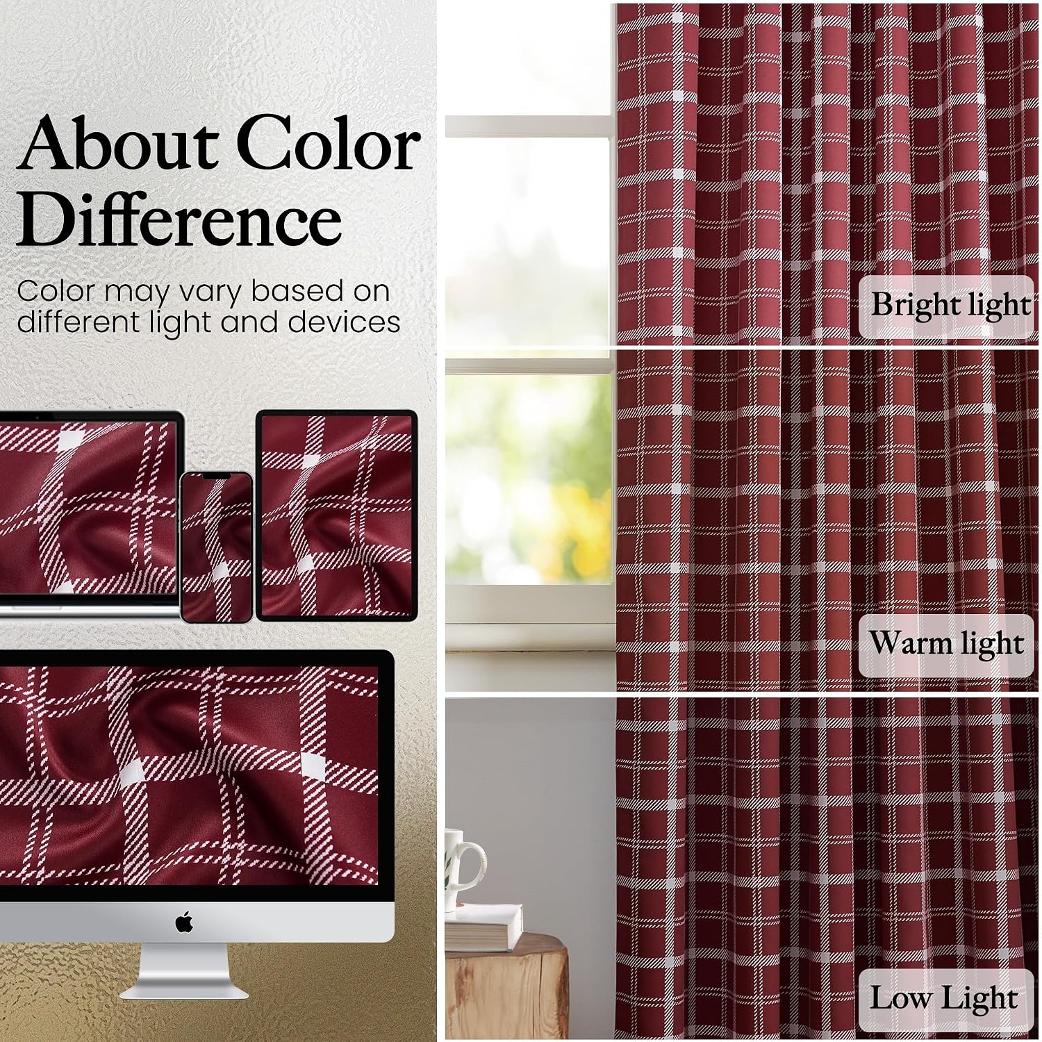 image:imageNICETOWN 100 Blackout Taupe Plaid Magnetic Roman Shade W24 x L64 1 PanelPlaid Red Christmas White