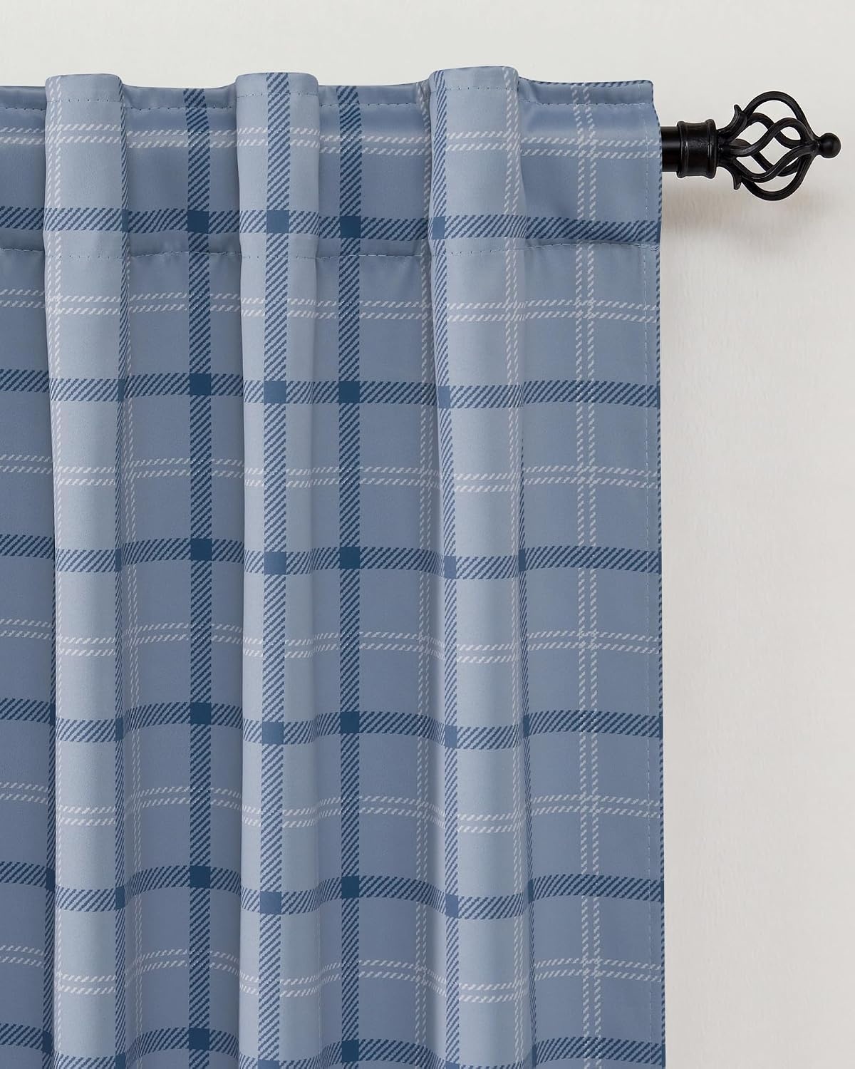 image:imageNICETOWN 100 Blackout Taupe Plaid Magnetic Roman Shade W24 x L64 1 PanelPlaid Sea Blue White