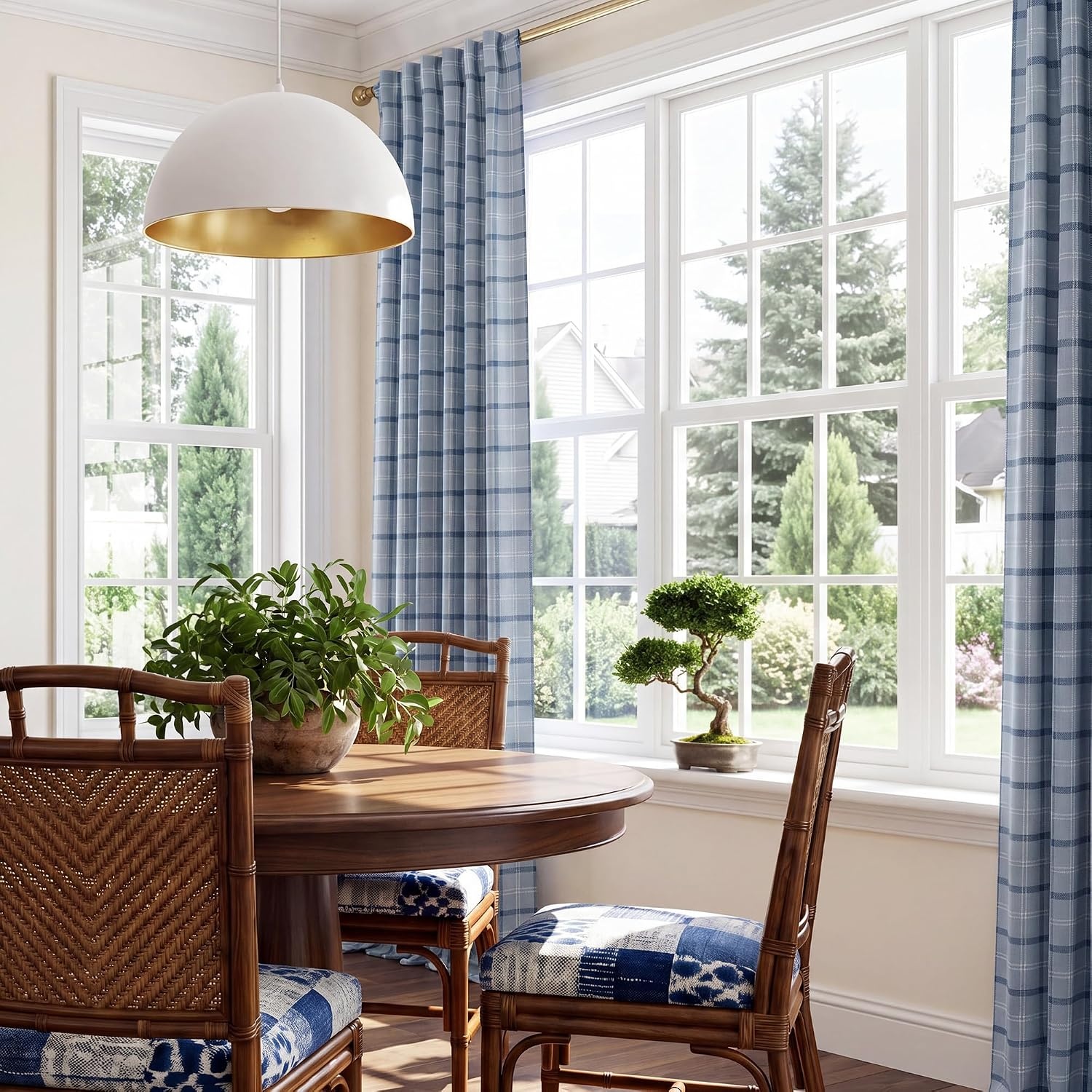 image:imageNICETOWN 100 Blackout Taupe Plaid Magnetic Roman Shade W24 x L64 1 PanelPlaid Sea Blue White