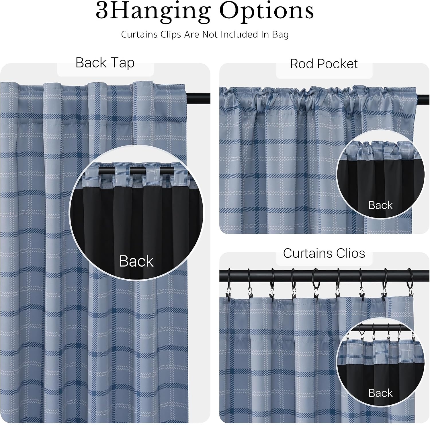 image:imageNICETOWN 100 Blackout Taupe Plaid Magnetic Roman Shade W24 x L64 1 PanelPlaid Sea Blue White