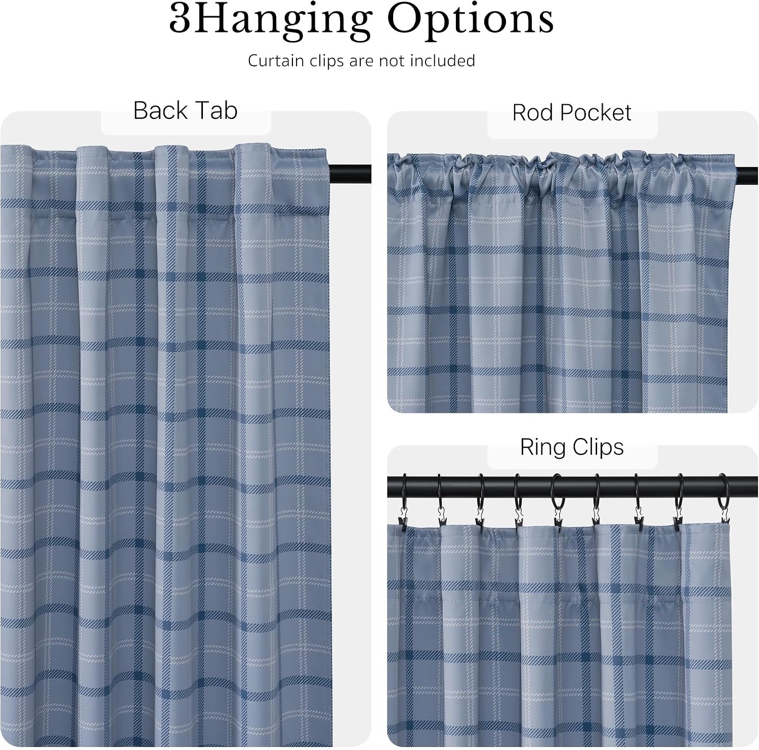 image:imageNICETOWN 100 Blackout Taupe Plaid Magnetic Roman Shade W24 x L64 1 PanelPlaid Sea Blue White