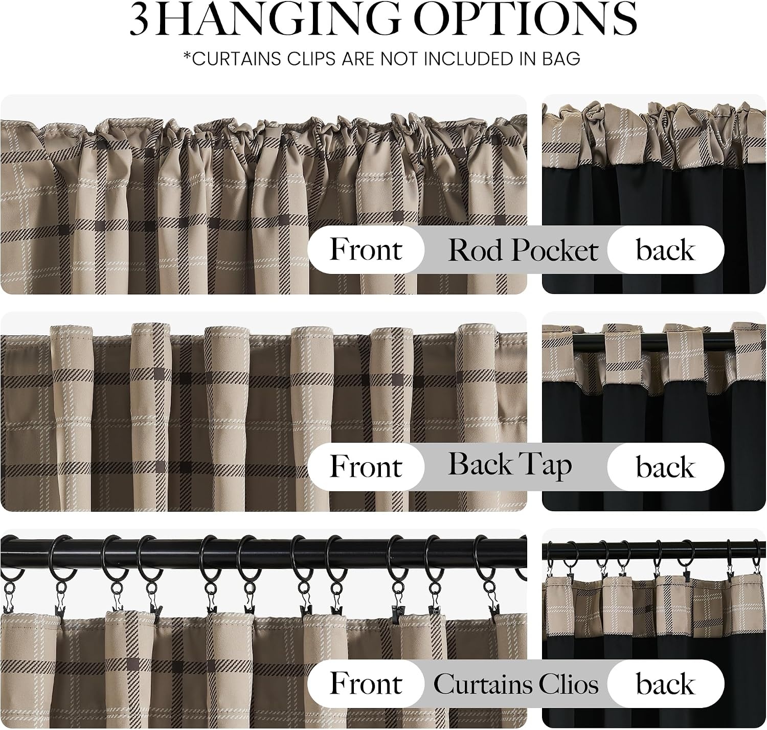 image:imageNICETOWN 100 Blackout Taupe Plaid Magnetic Roman Shade W24 x L64 1 PanelPlaid Taupe White