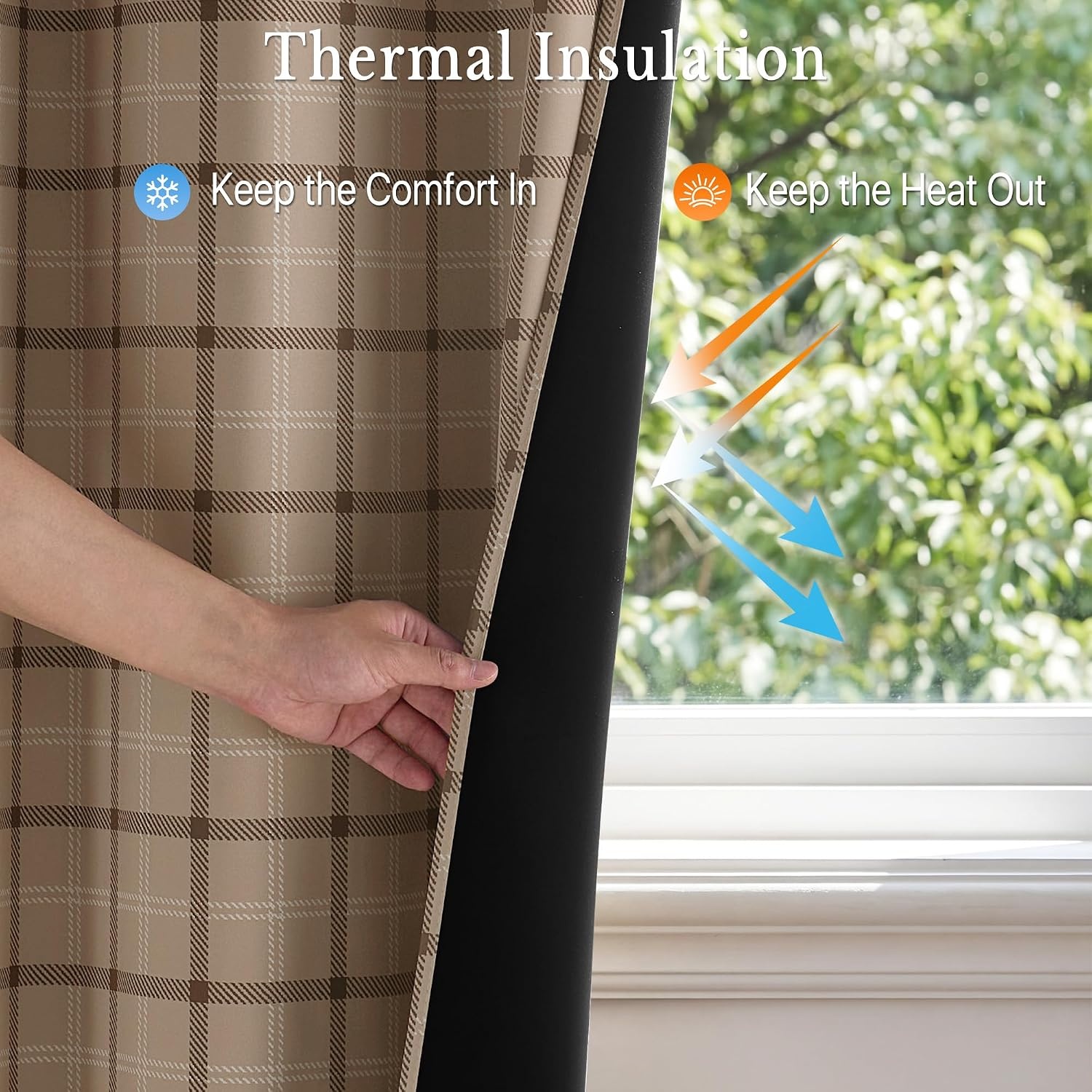 image:imageNICETOWN 100 Blackout Taupe Plaid Magnetic Roman Shade W24 x L64 1 PanelPlaid Taupe White