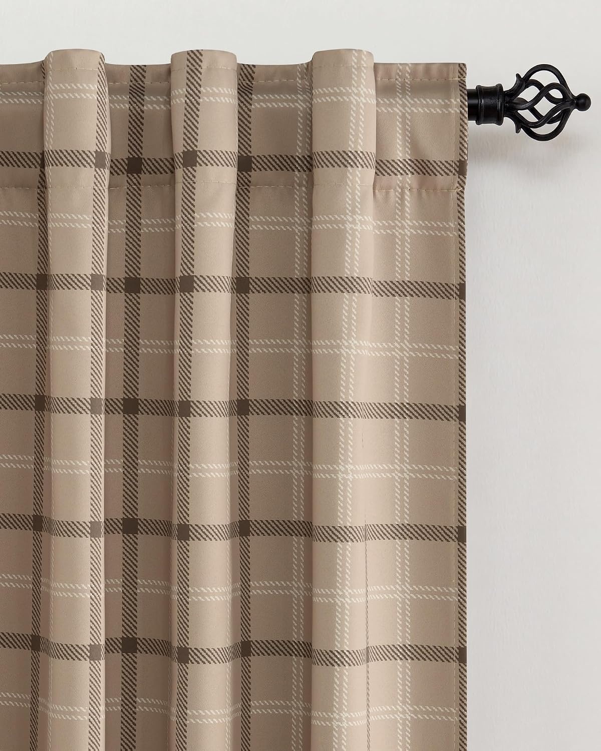 image:imageNICETOWN 100 Blackout Taupe Plaid Magnetic Roman Shade W24 x L64 1 PanelPlaid Taupe White