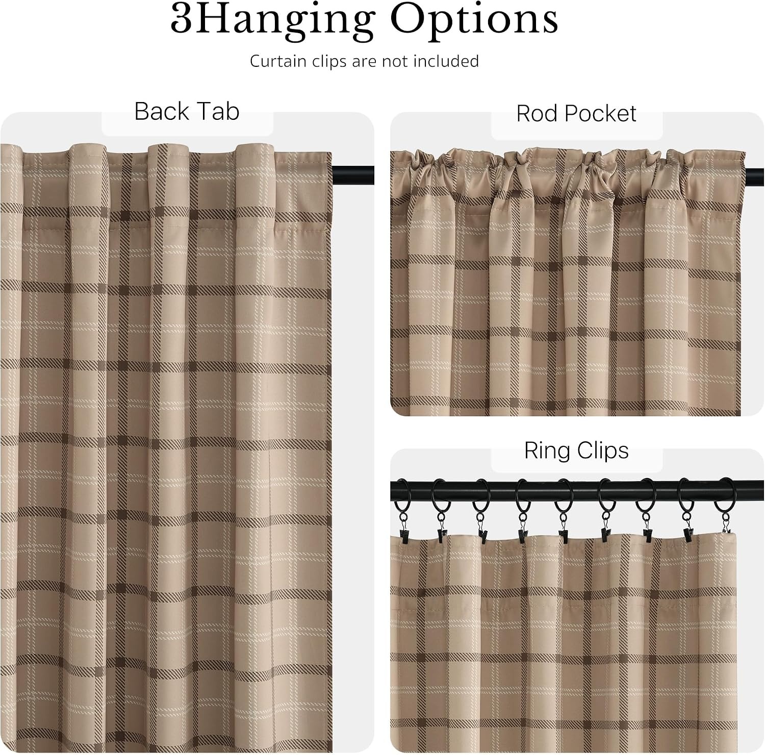 image:imageNICETOWN 100 Blackout Taupe Plaid Magnetic Roman Shade W24 x L64 1 PanelPlaid Taupe White