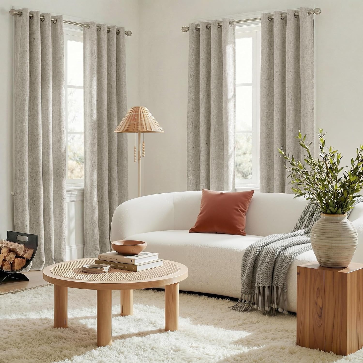 image:imageNICETOWN Beige Linen Blackout Curtains 84 Inches Long W52xL84 2 PanelsBeige