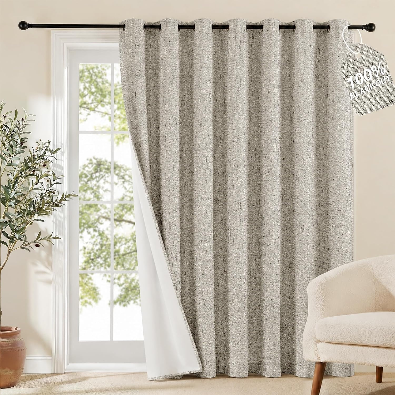 image:imageNICETOWN Beige Linen Blackout Curtains 84 Inches Long W52xL84 2 PanelsBeige