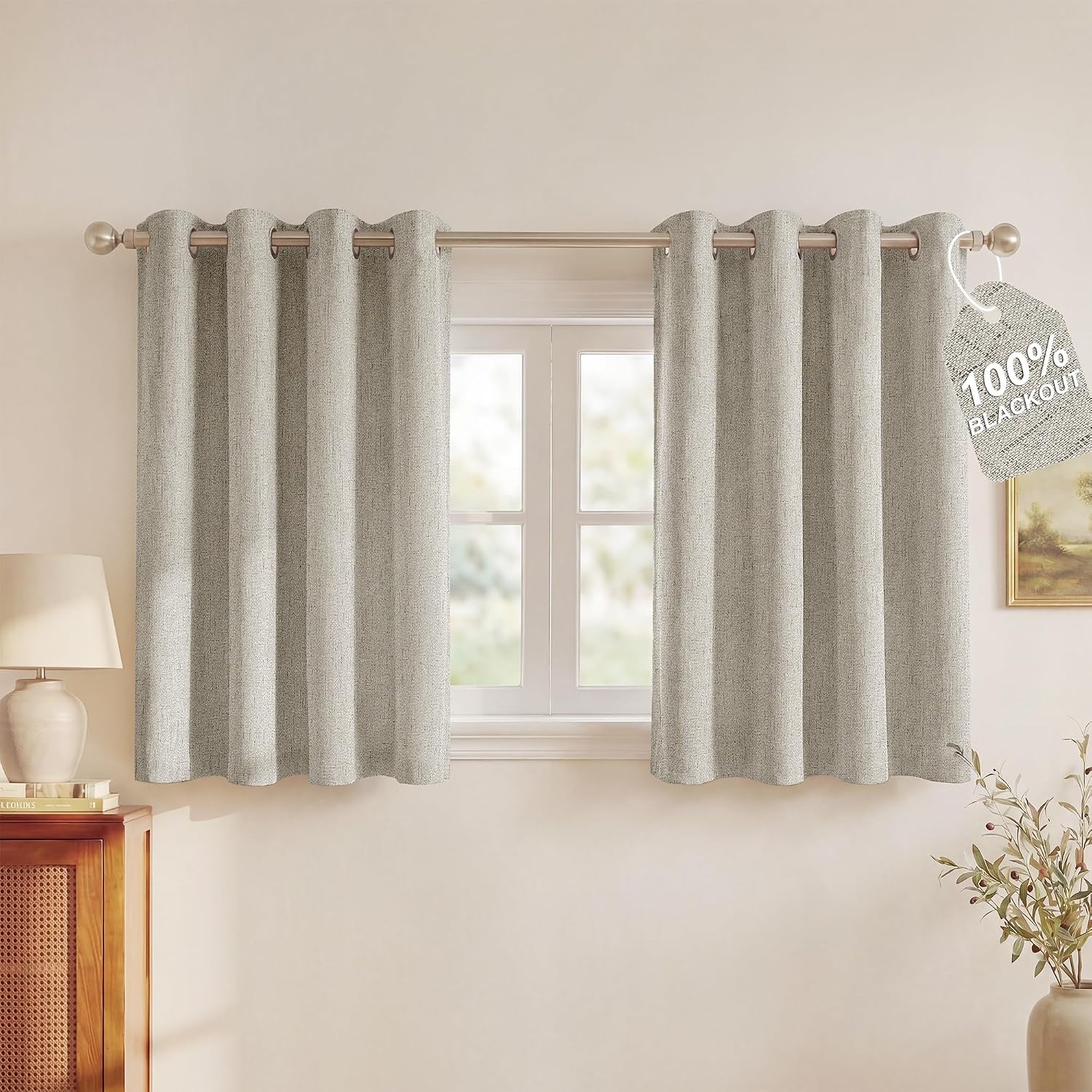 image:imageNICETOWN Beige Linen Blackout Curtains 84 Inches Long W52xL84 2 PanelsBeige
