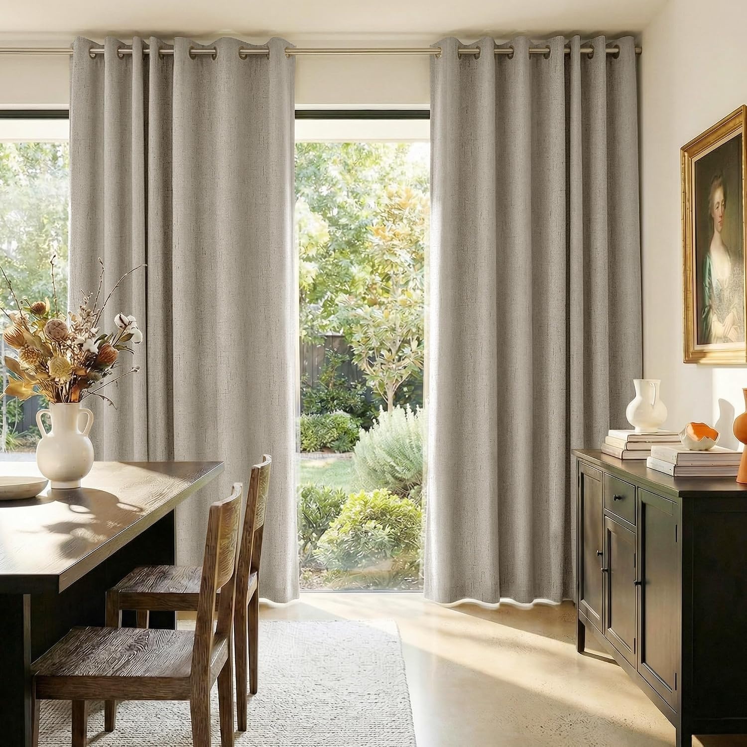 image:imageNICETOWN Beige Linen Blackout Curtains 84 Inches Long W52xL84 2 PanelsBeige