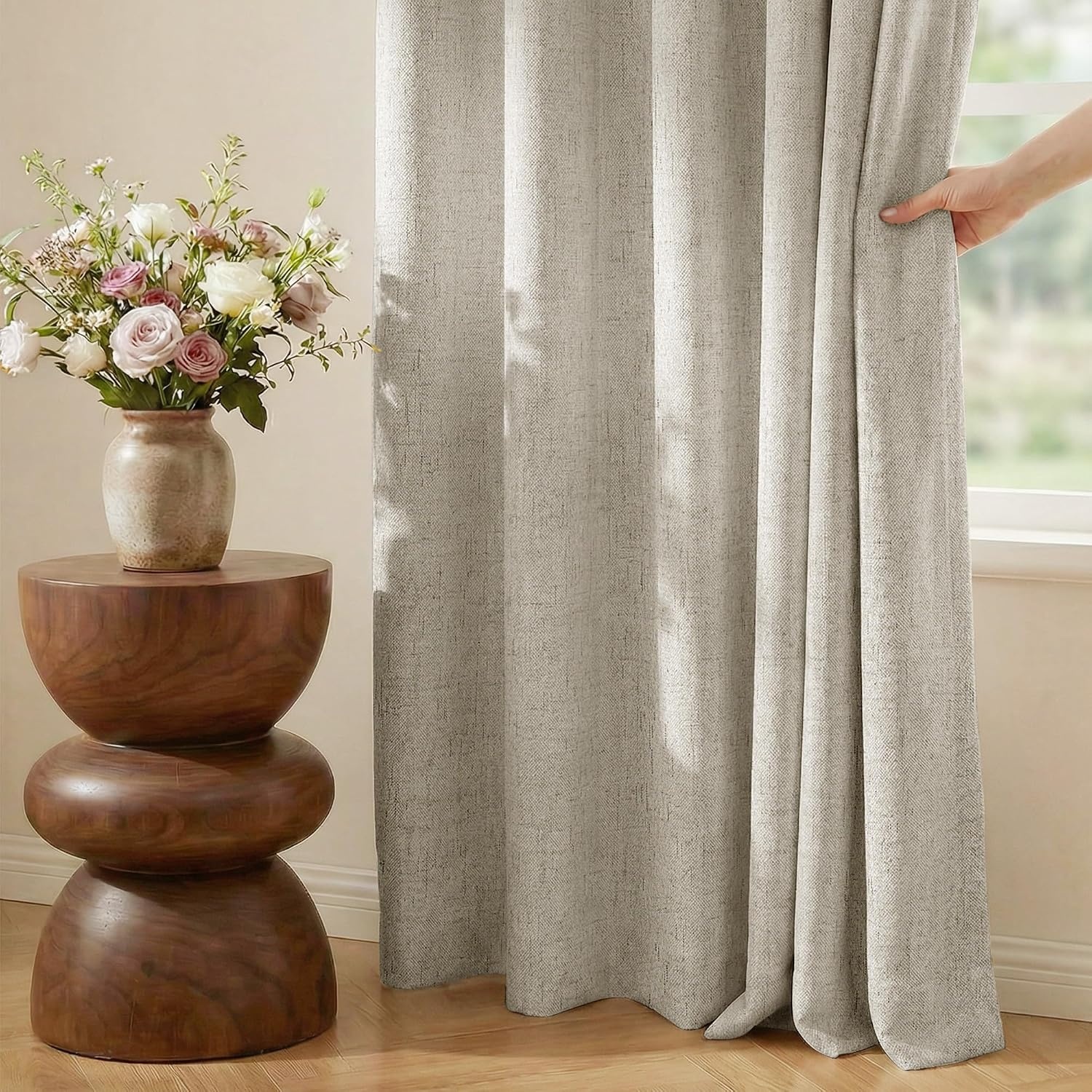 image:imageNICETOWN Beige Linen Blackout Curtains 84 Inches Long W52xL84 2 PanelsBeige