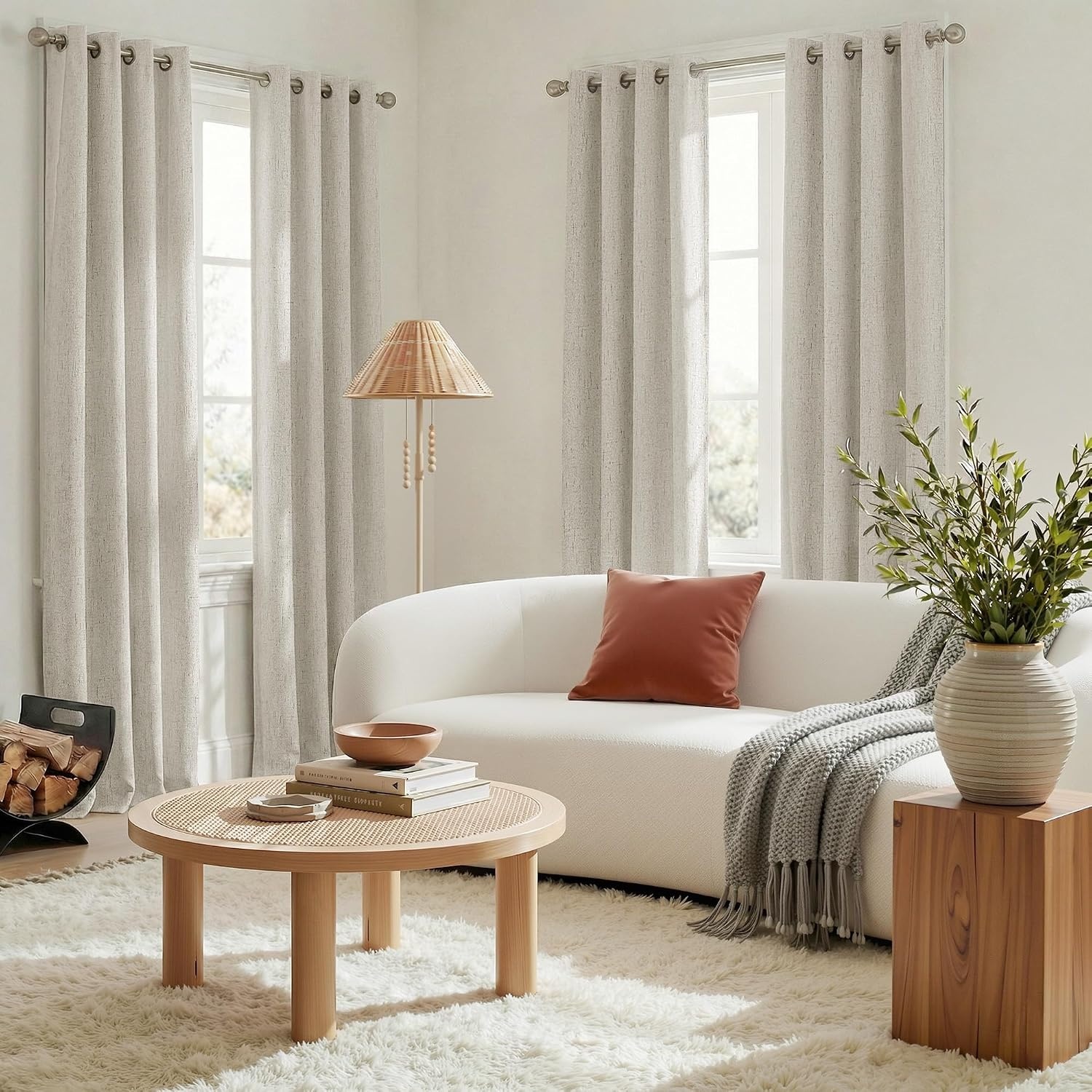 image:imageNICETOWN Beige Linen Blackout Curtains 84 Inches Long W52xL84 2 PanelsIvory